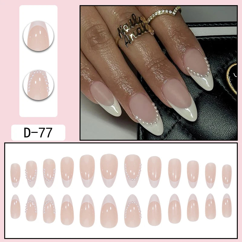 TEEK - 24 Piece Almond White French Pearl False Nails NAIL ART theteekdotcom   