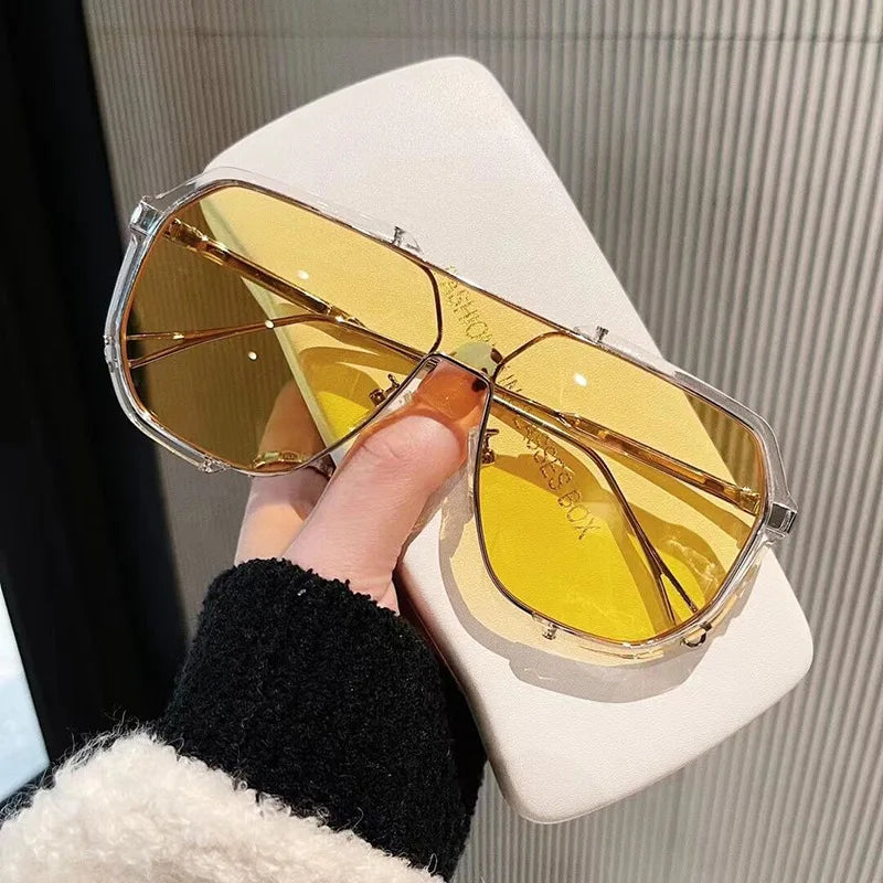 TEEK - Oversized Unique One Piece Sunglasses EYEGLASSES theteekdotcom Clear-Yellow