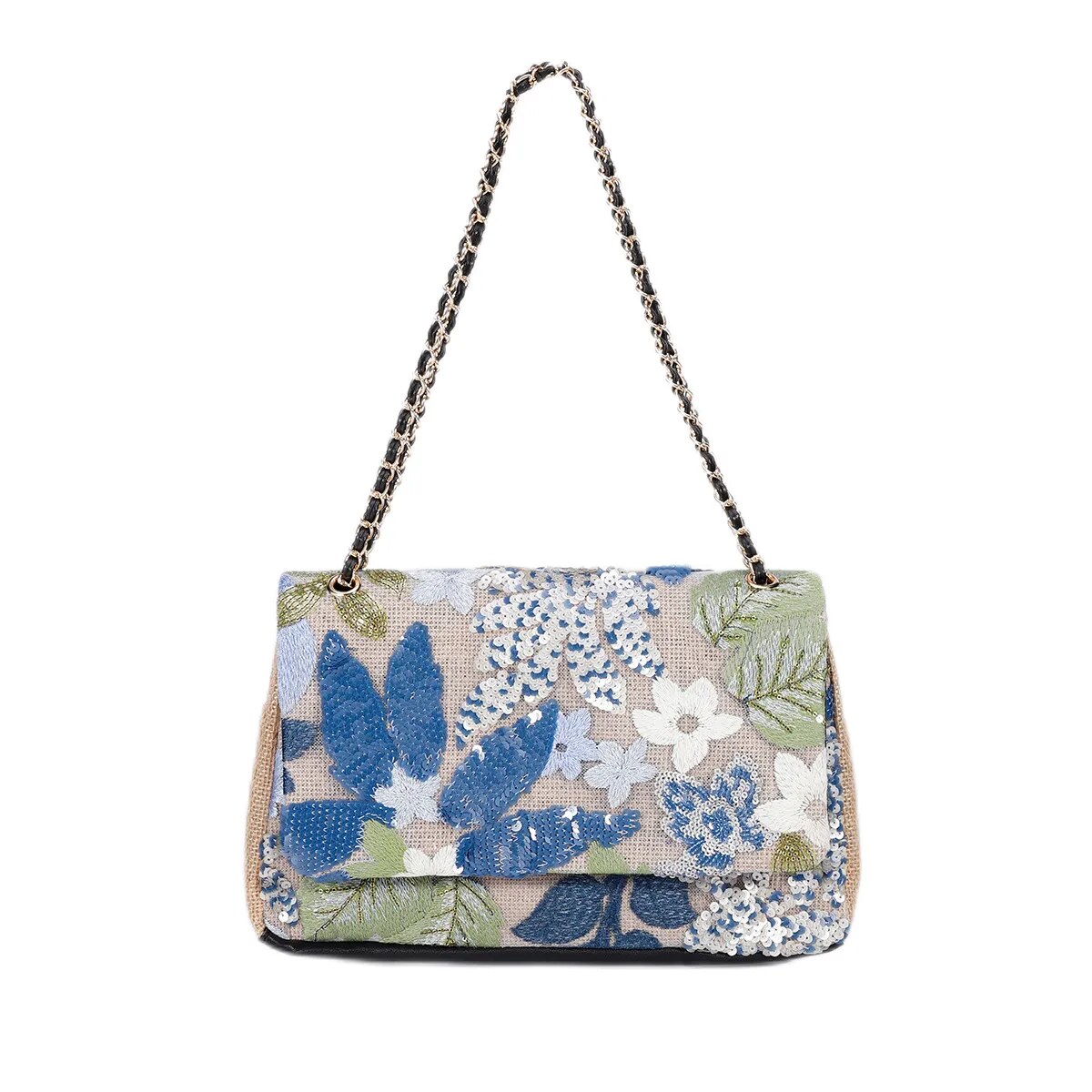TEEK - Hand-made Embroidery Woven Floral Beaded Sequin Underarm Bag BAG theteekdotcom Light Blue  