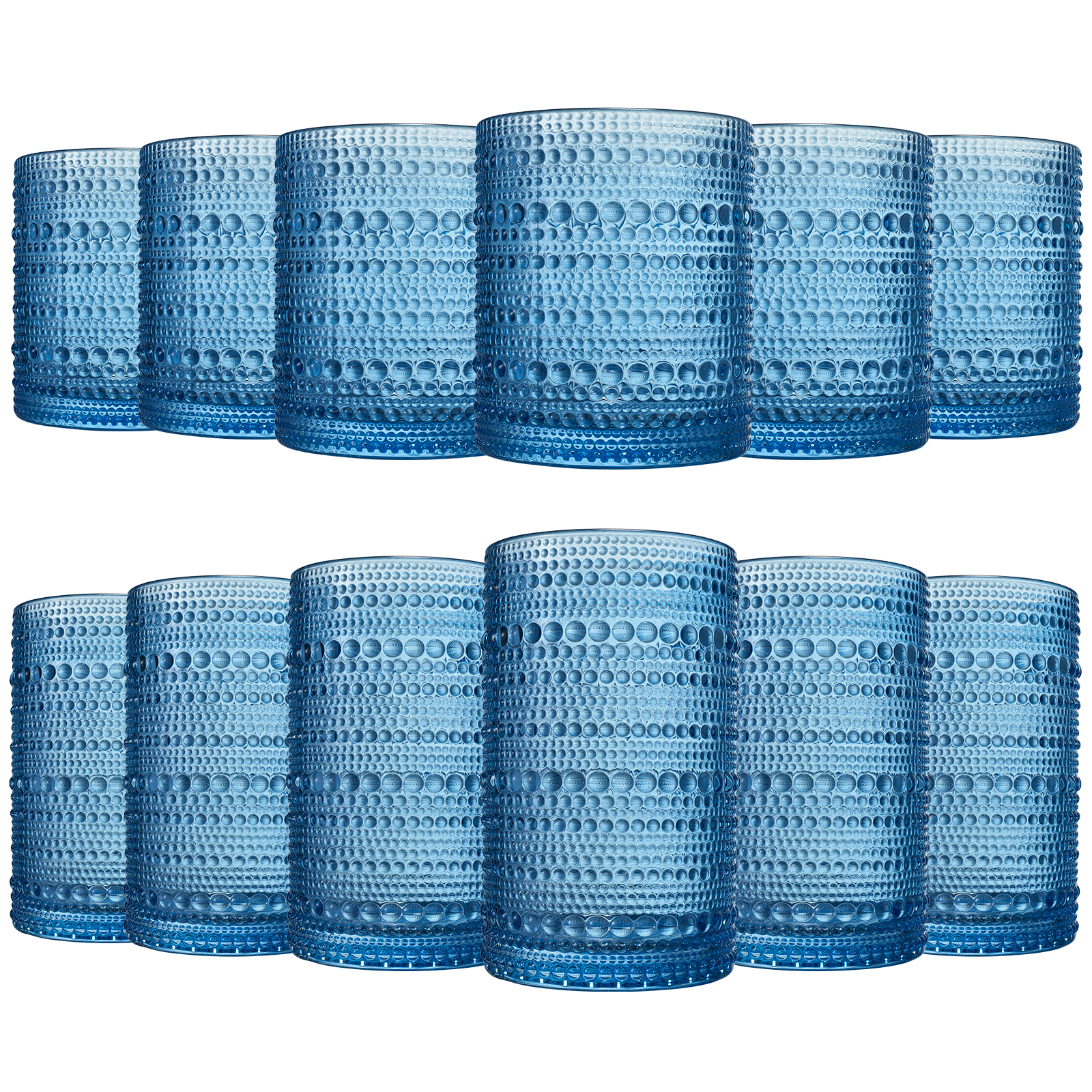 TEEK - Textured Hobnail Lowball & Highball Glassware Set of 12 HOME DECOR TEEK KS Blue