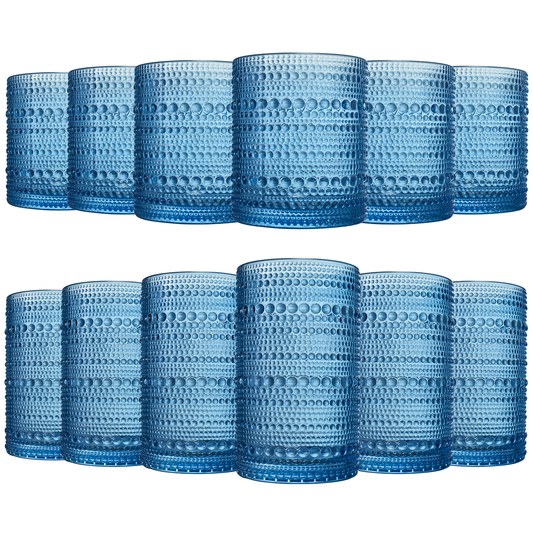 TEEK - Textured Hobnail Lowball & Highball Glassware Set of 12 HOME DECOR TEEK KS Blue