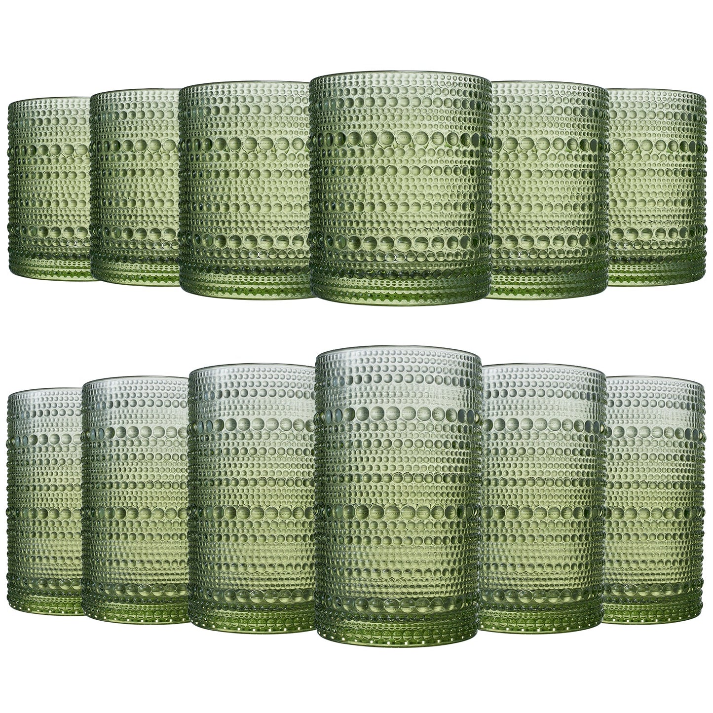 TEEK - Textured Hobnail Lowball & Highball Glassware Set of 12 HOME DECOR TEEK KS Green