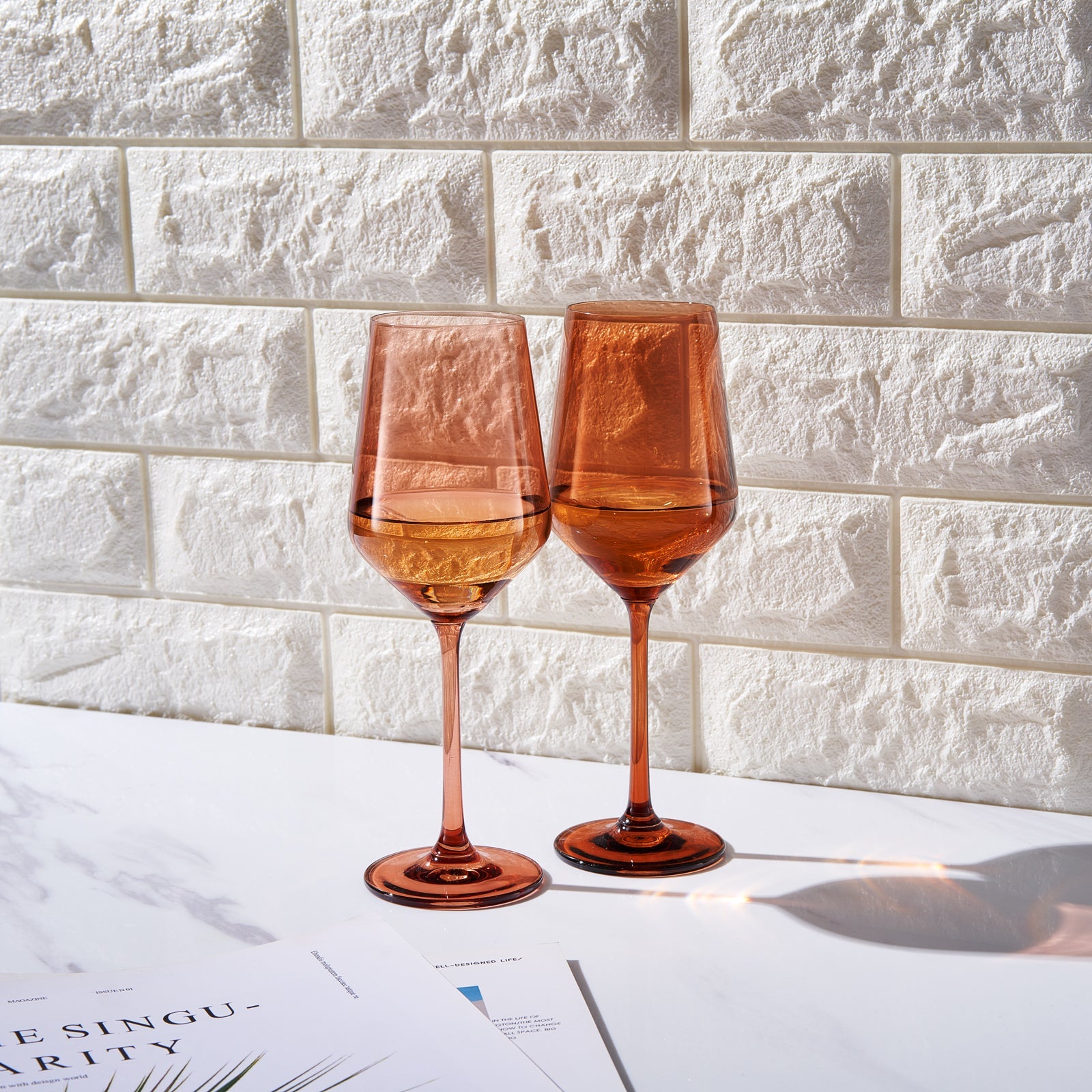 TEEK - Tonal Stemmed Wine Glassware Burnt Orange Set HOME DECOR TEEK KS