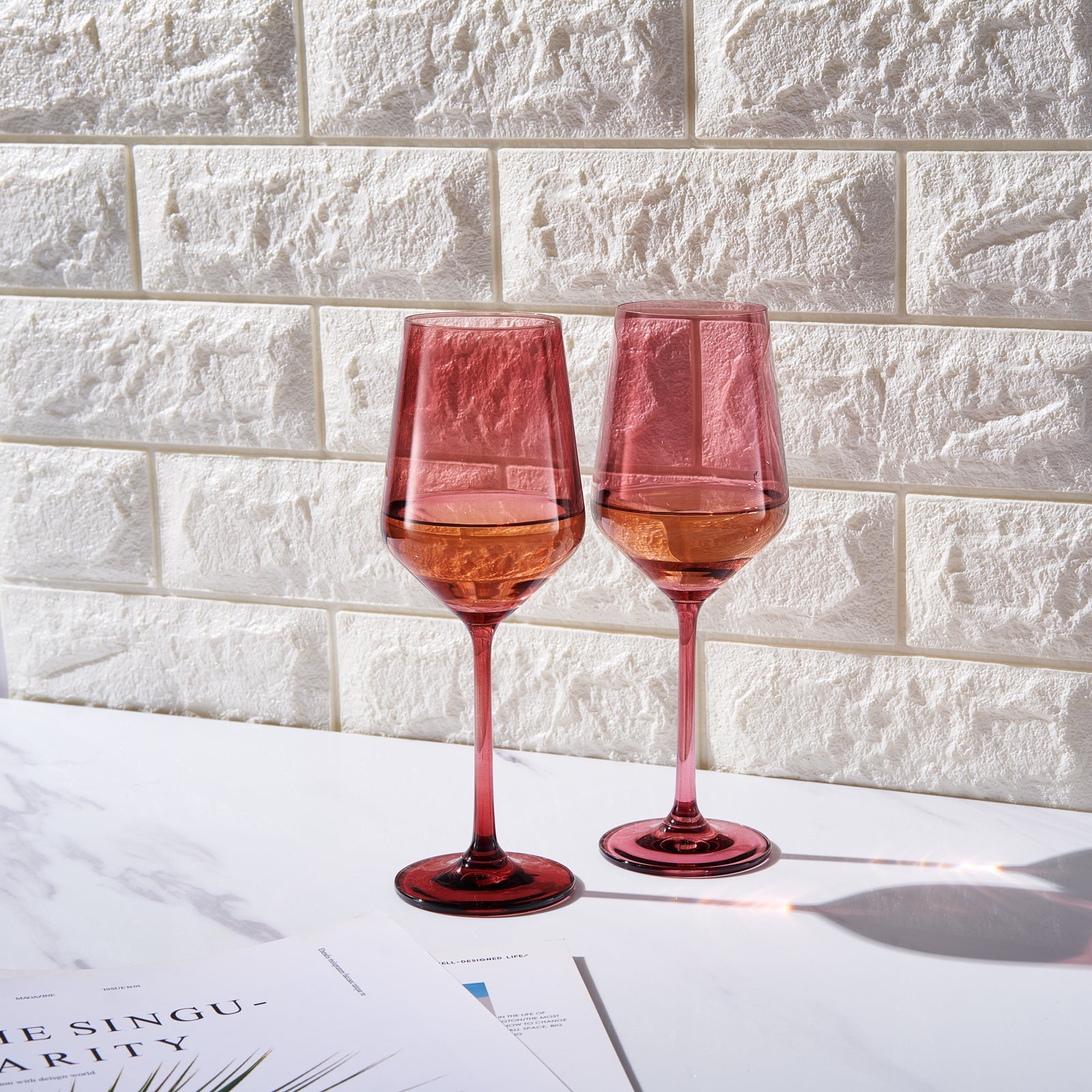 TEEK - Tonal Stemmed Wine Glassware Cranberry Red Set HOME DECOR TEEK KS