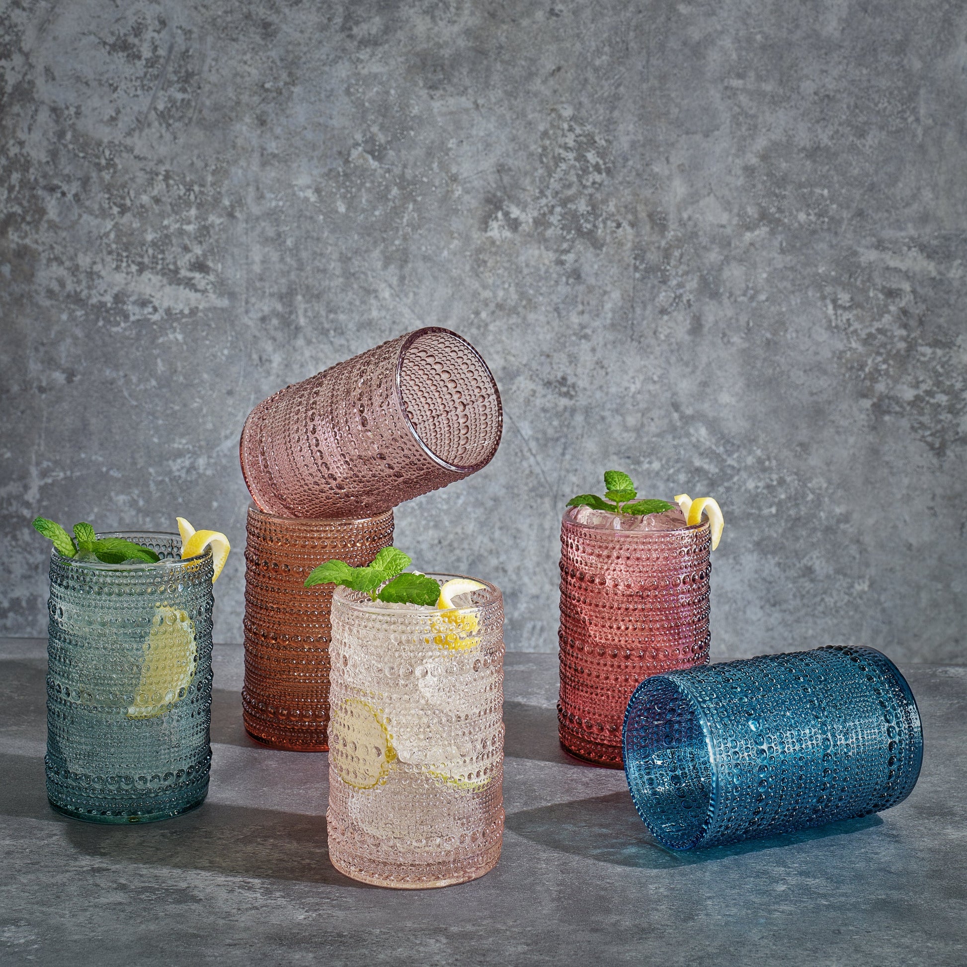 TEEK - Tonal Hobnail Highball Glassware Spring Set of 6 HOME DECOR TEEK KS