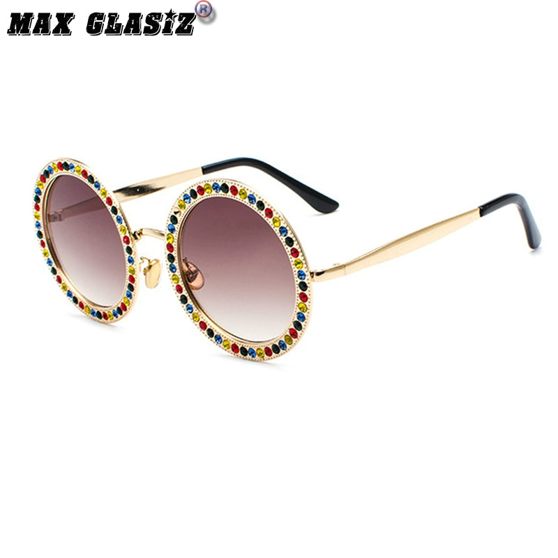 TEEK - Round Large Rim Spectacular Sunglasses EYEGLASSES theteekdotcom Gold frame/colored diamond/gradient tea  