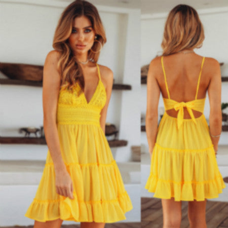 TEEK - Backless Prissy Lace Dress DRESS theteekdotcom Yellow L 