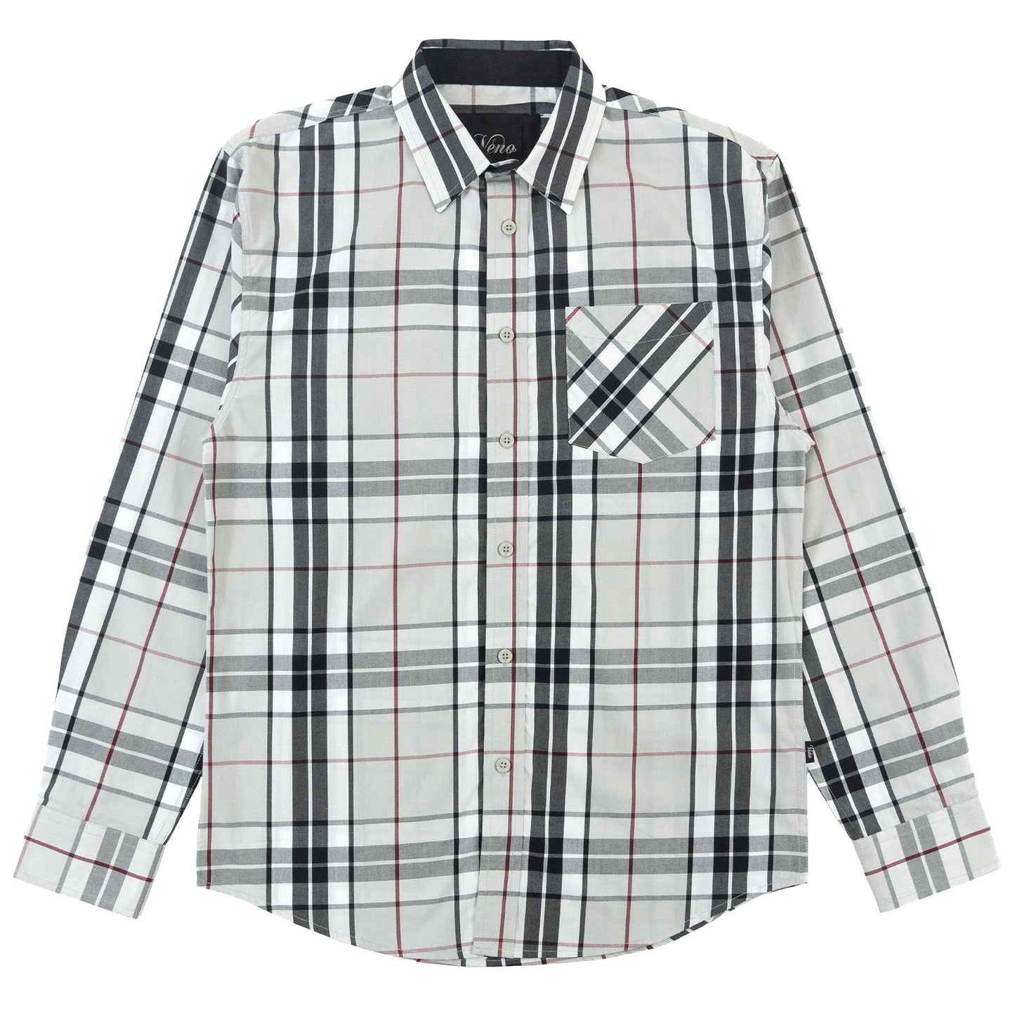 TEEK - V1826 Brandon Long sleeves Plaid Shirt - Gray TOPS TEEK MJ L GRAY