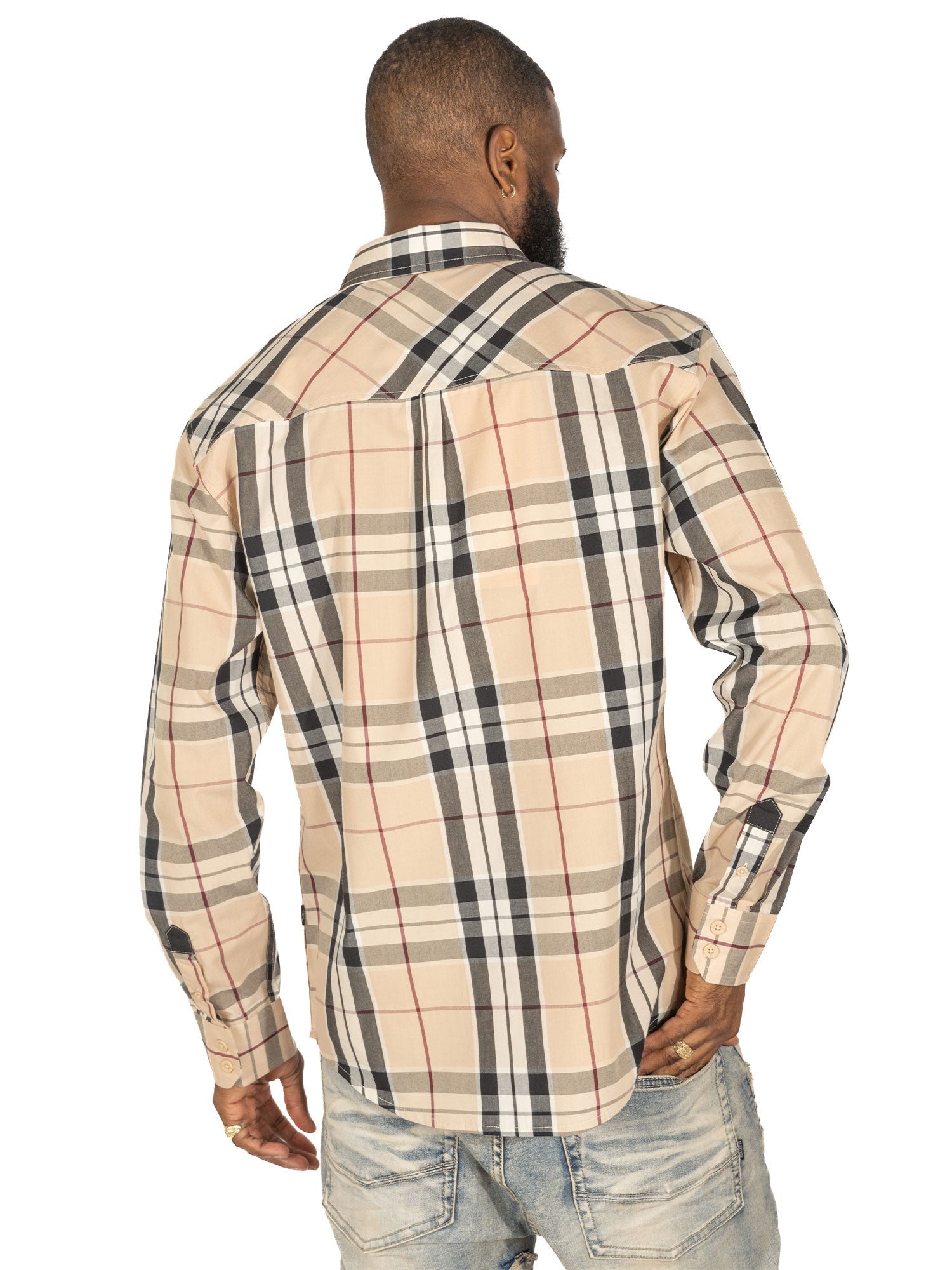 TEEK - V1826 Brandon Long sleeves Plaid Shirt - Khaki TOPS TEEK MJ