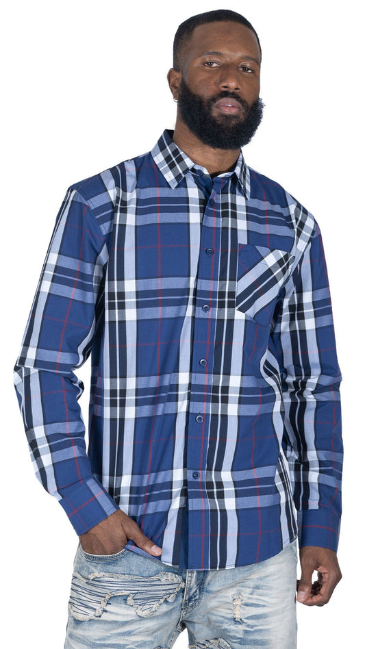 TEEK - V1826 Brandon Long sleeves Plaid Shirt - Navy TOPS TEEK MJ