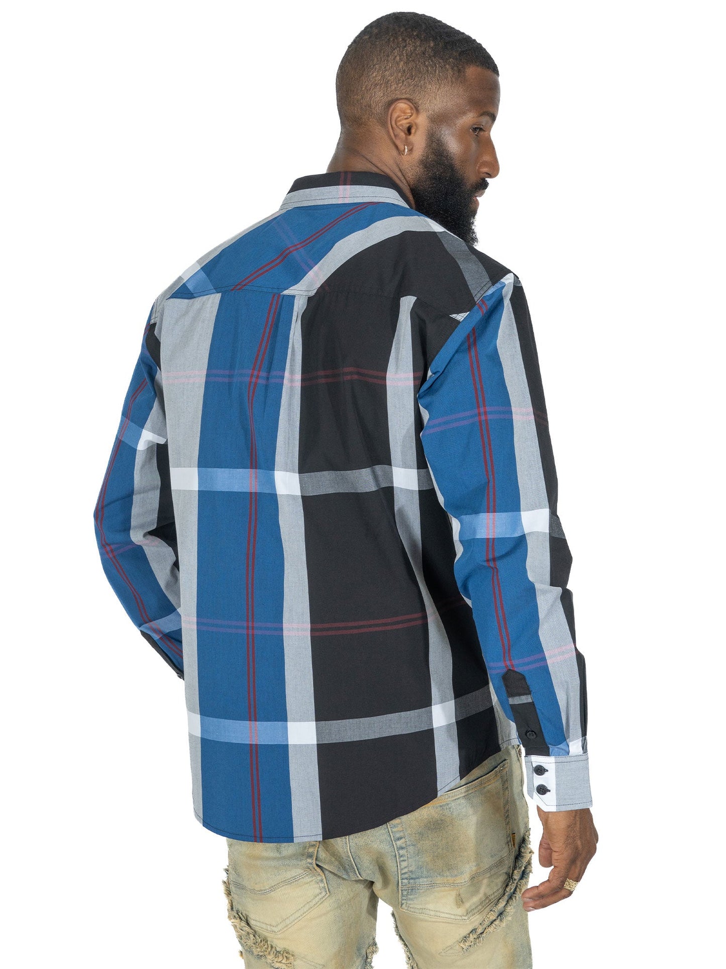 TEEK - V1829 Colton Long Sleeves Plaid Shirt - Royal TOPS TEEK MJ