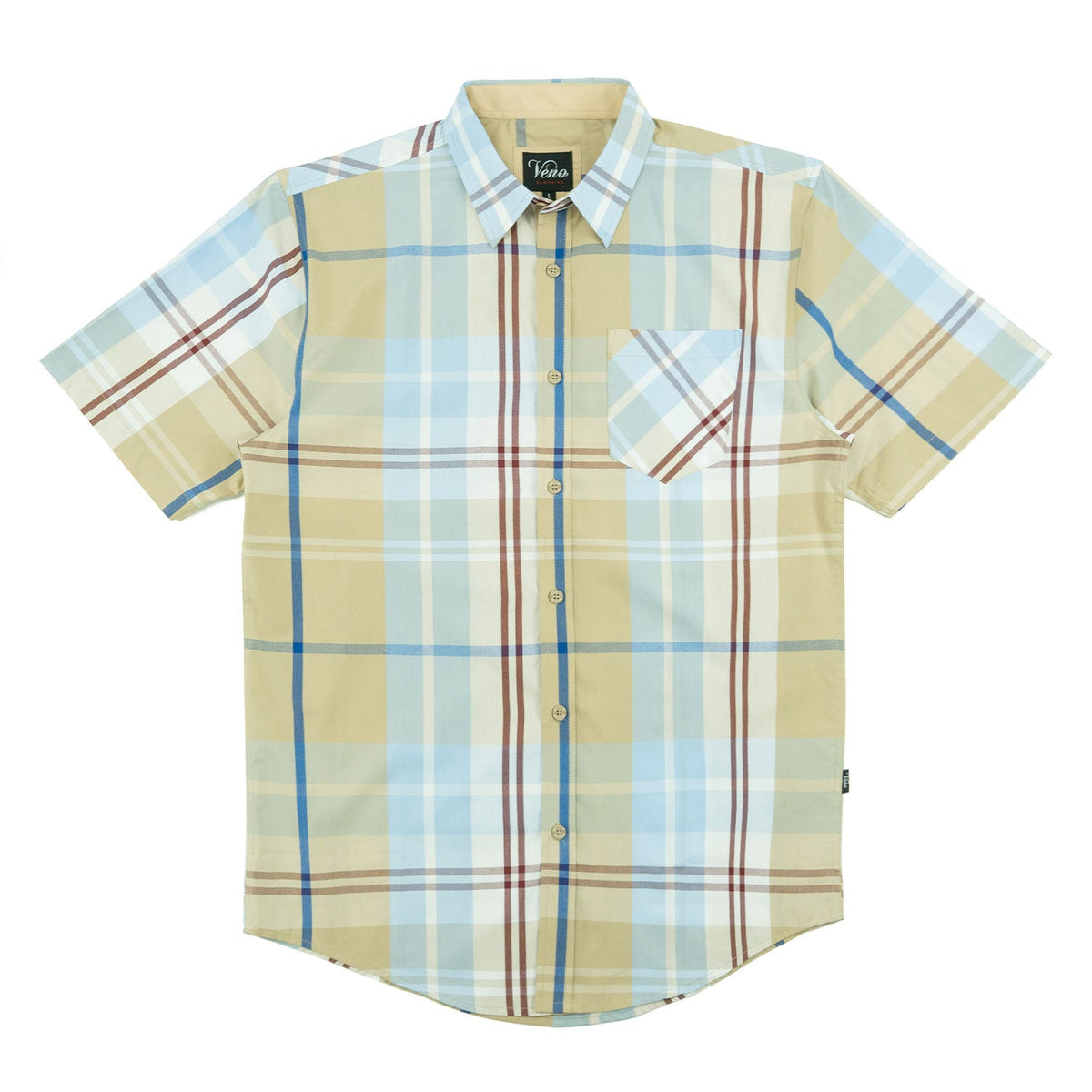 V832 Leon Plaid Shirt - Khaki Button Down Makobi Jeans USA