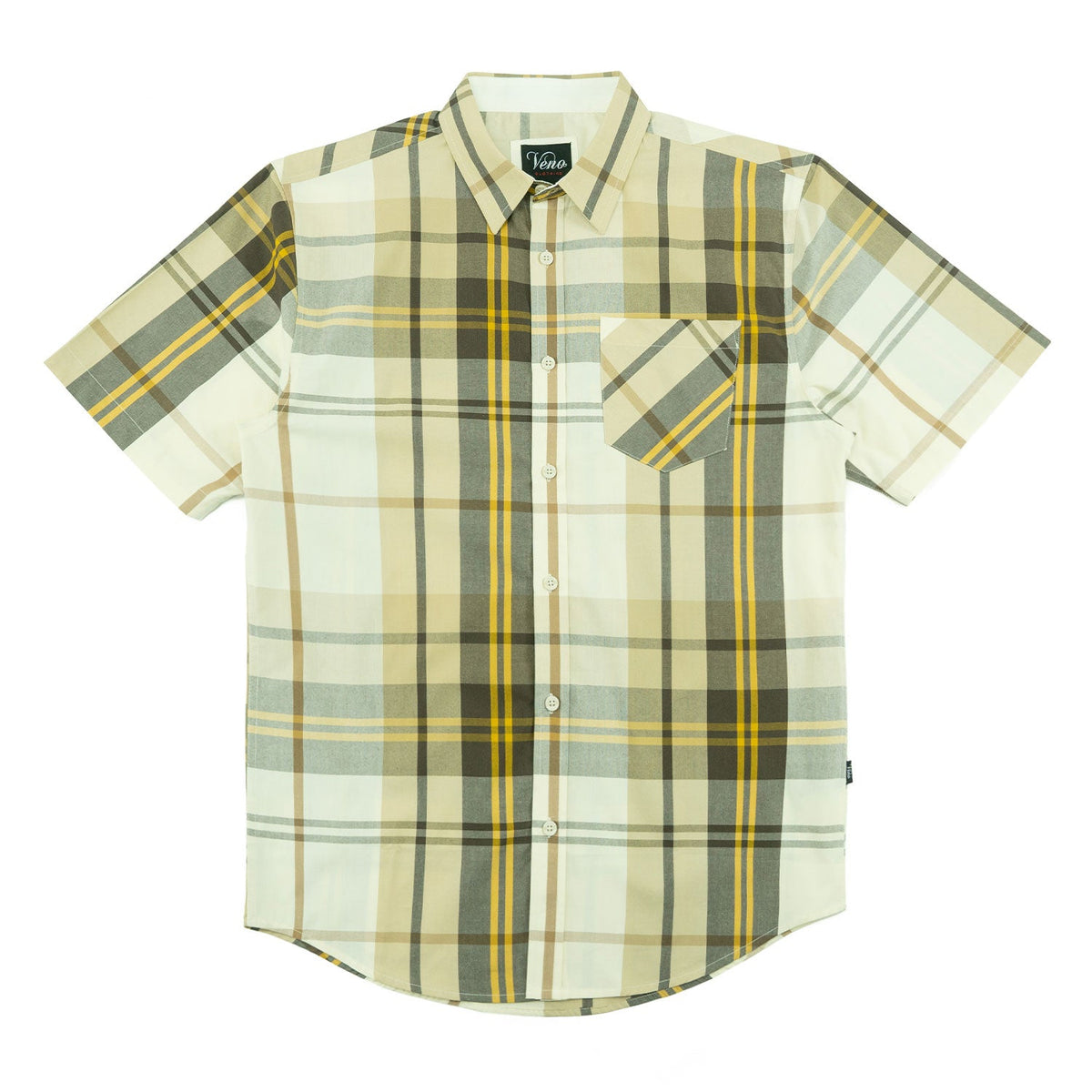 V832 Leon Plaid Shirt - Natural Button Down Makobi Jeans USA