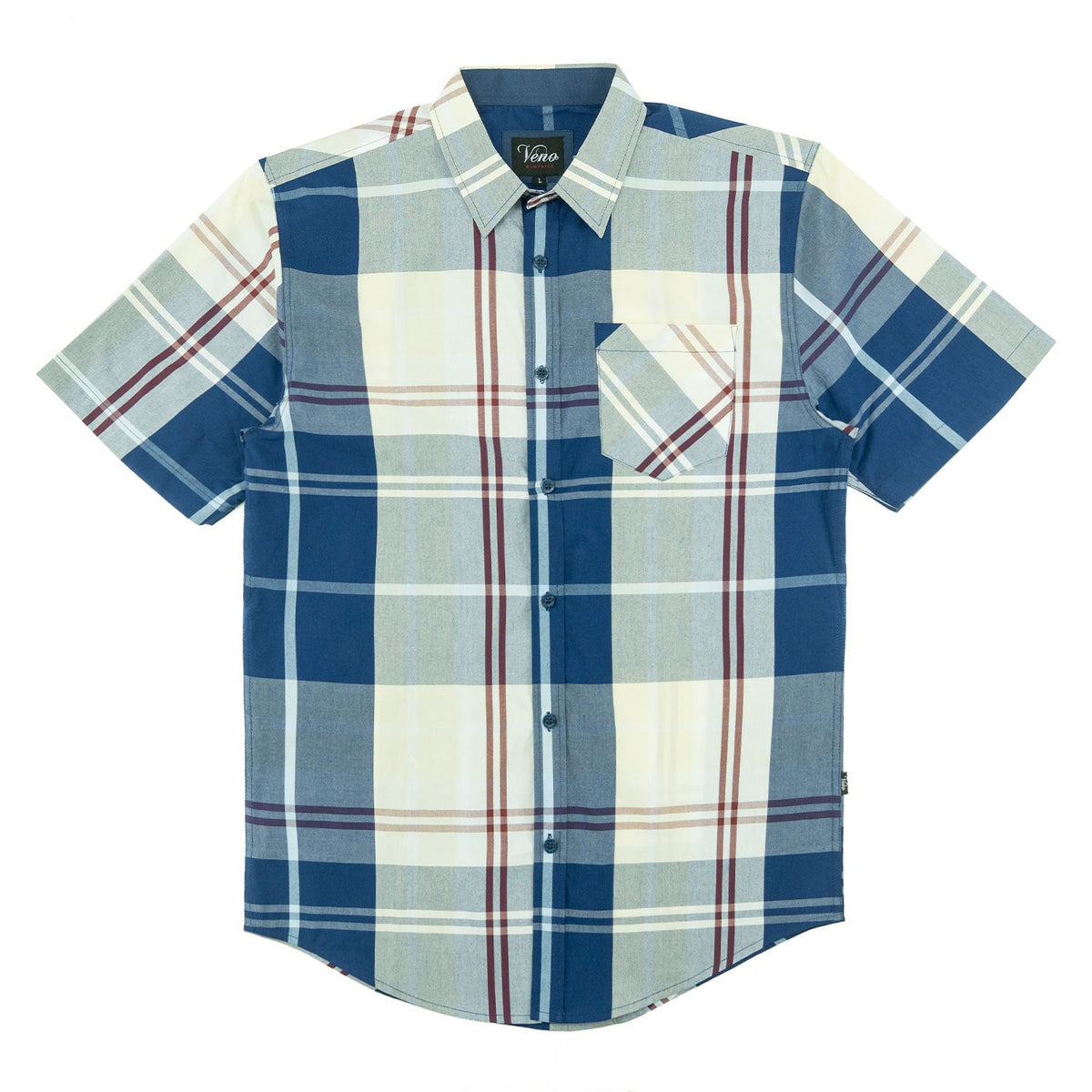 V832 Leon Plaid Shirt - Navy Button Down Makobi Jeans USA