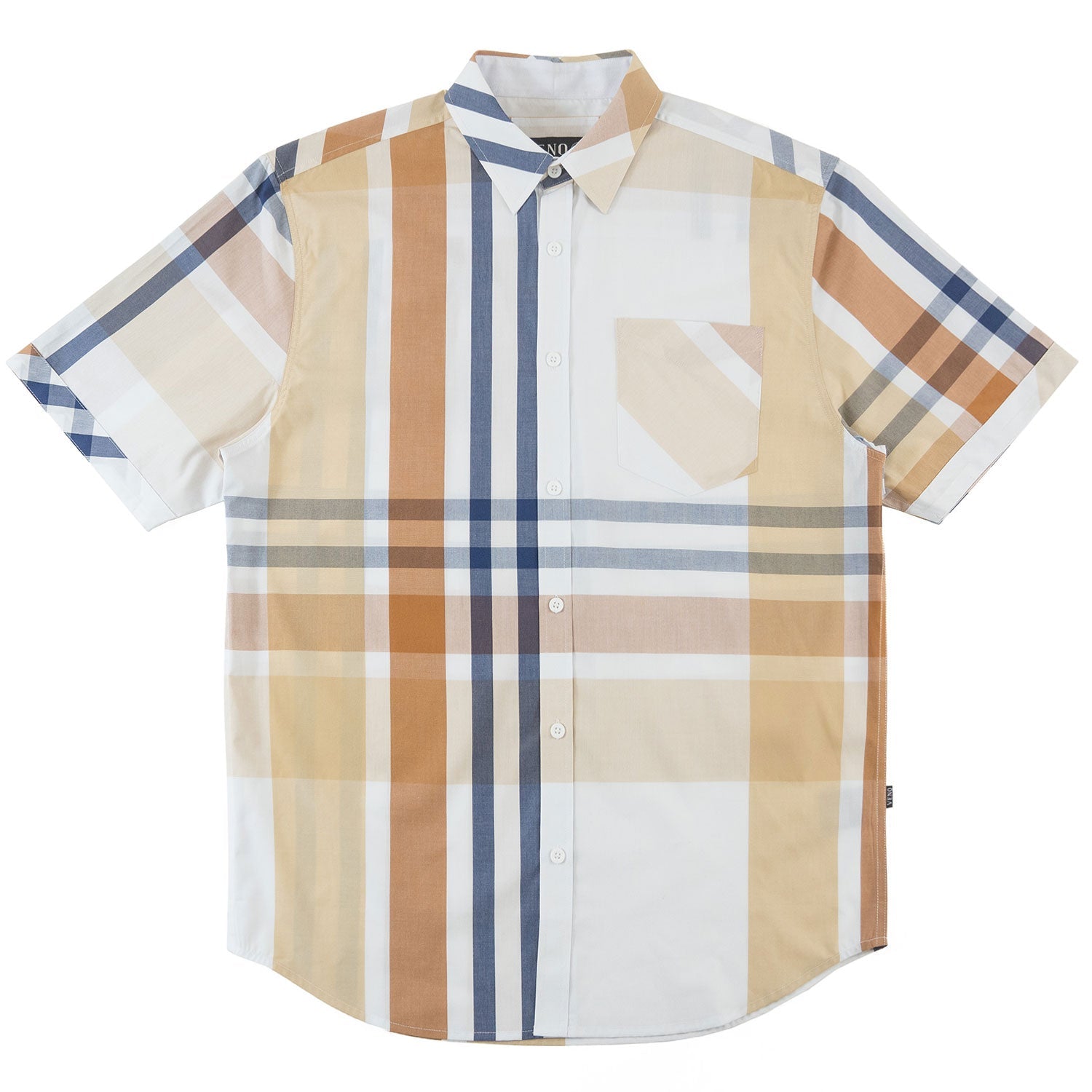 TEEK - V842 Robert Plaid Button-Down Shirt - Khaki TOPS TEEK MJ L WHITE-KHAKI