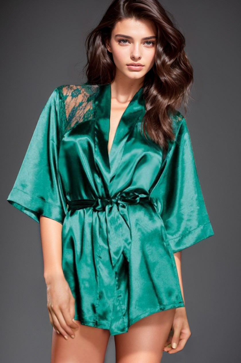 TEEK - Satin Lace Back Robe ROBE TEEK 3W Green Small