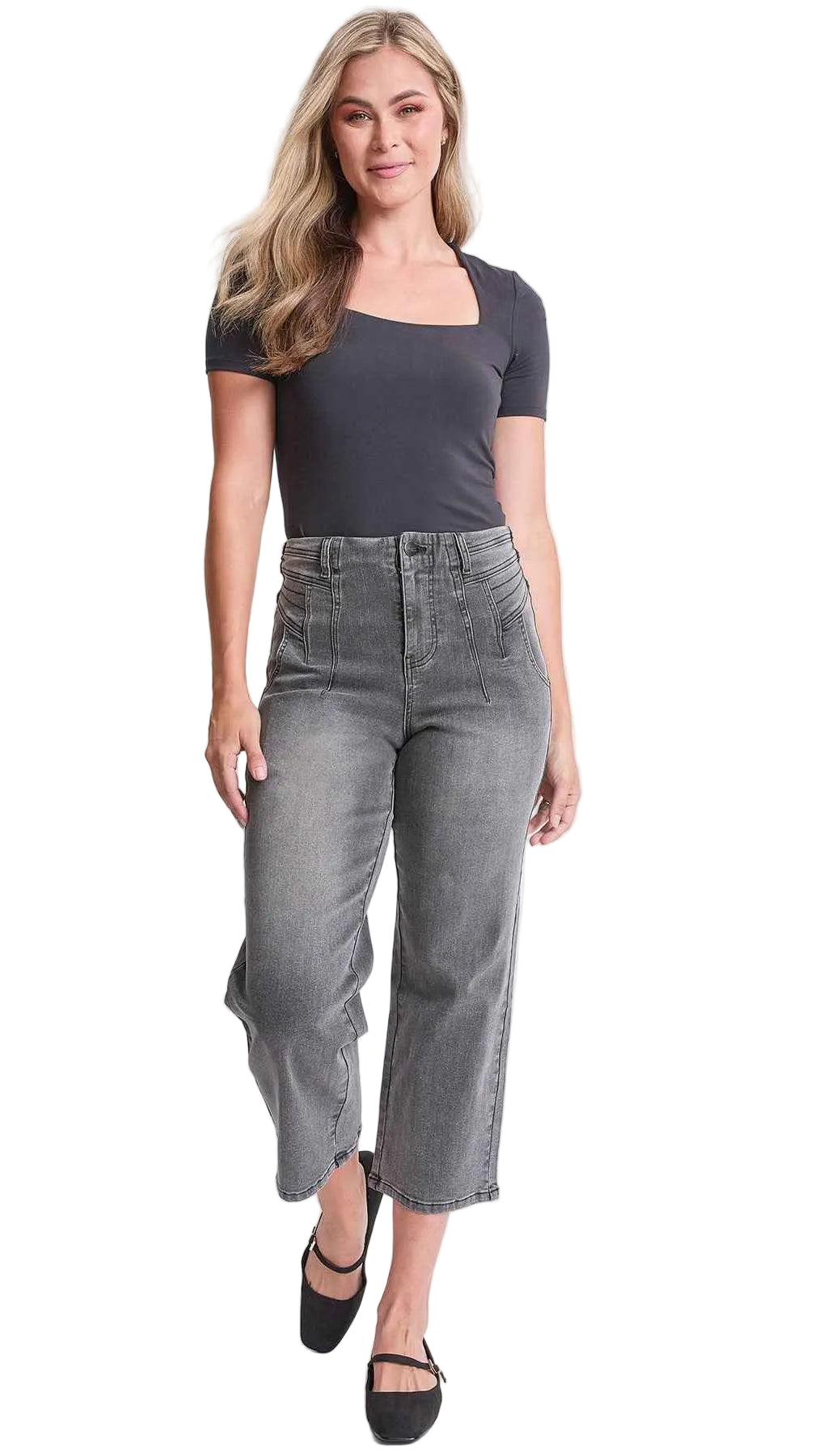 TEEK - Womens High Rise Crop Detailed Wide Leg Jeans JEANS TEEK YMJ