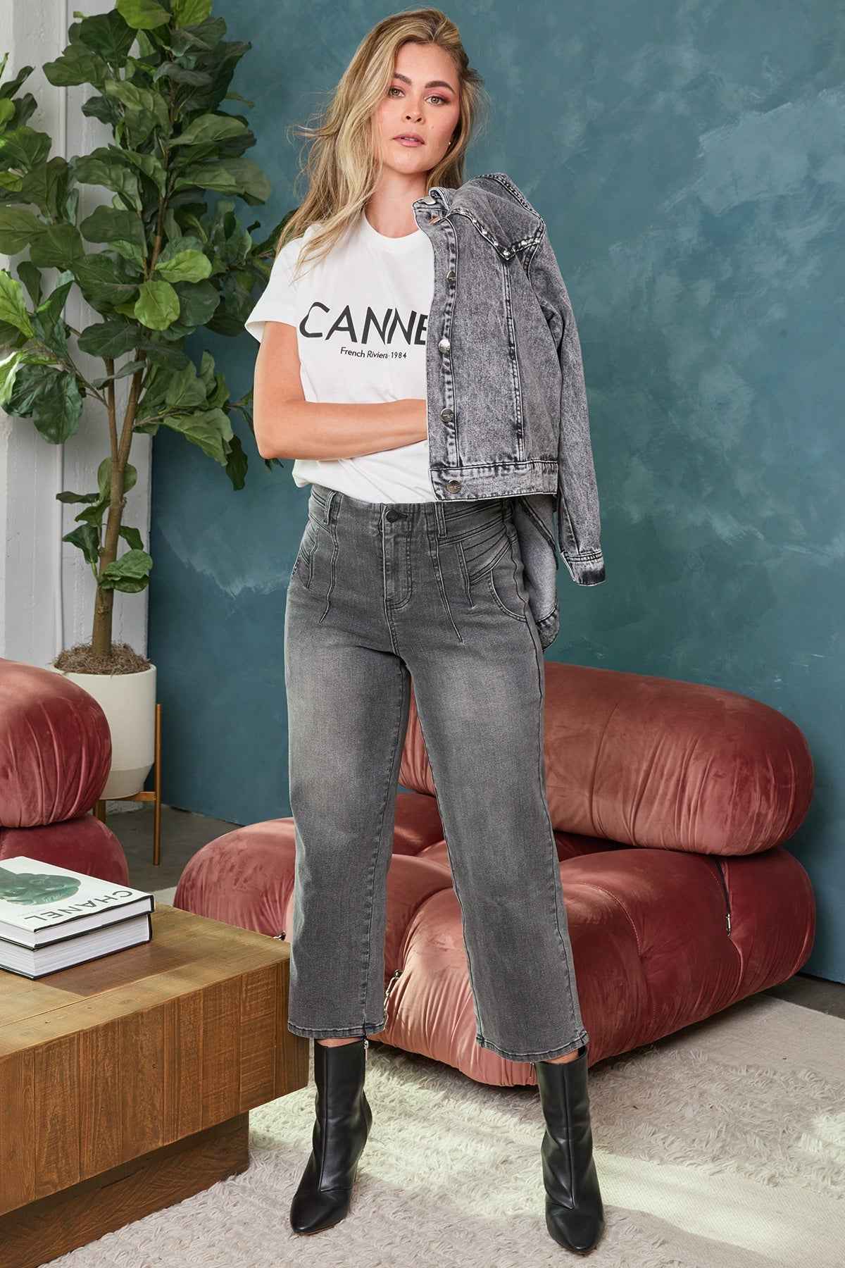 TEEK - Womens High Rise Crop Detailed Wide Leg Jeans JEANS TEEK YMJ