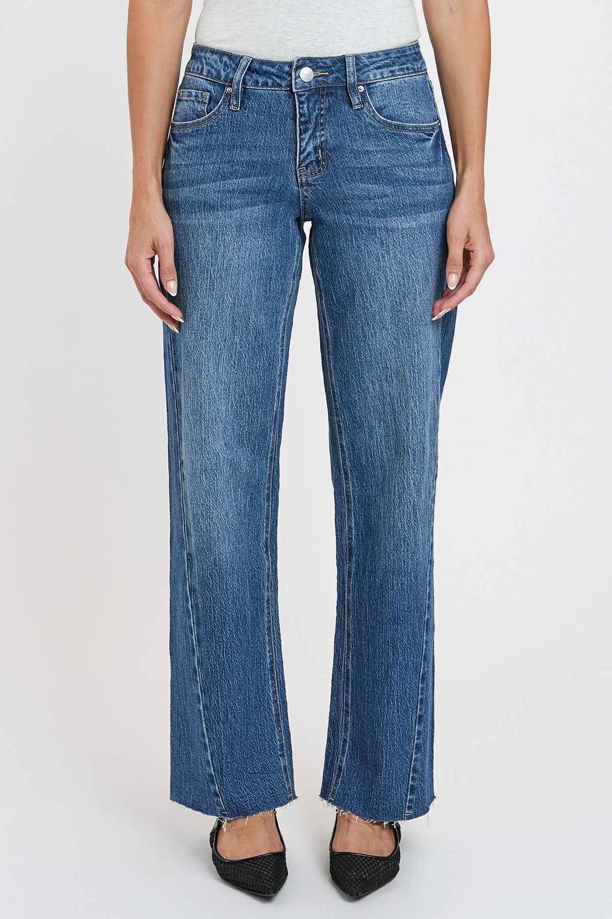 Women's High Rise Wide Leg Jeans with Angled Seam