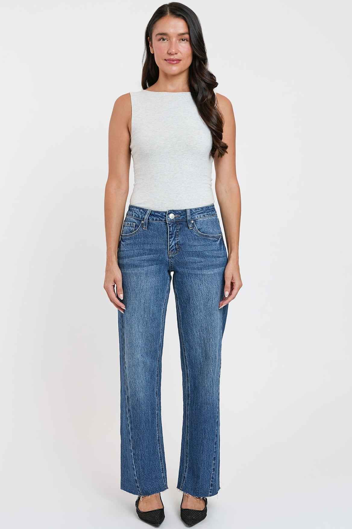Women's High Rise Wide Leg Jeans with Angled Seam