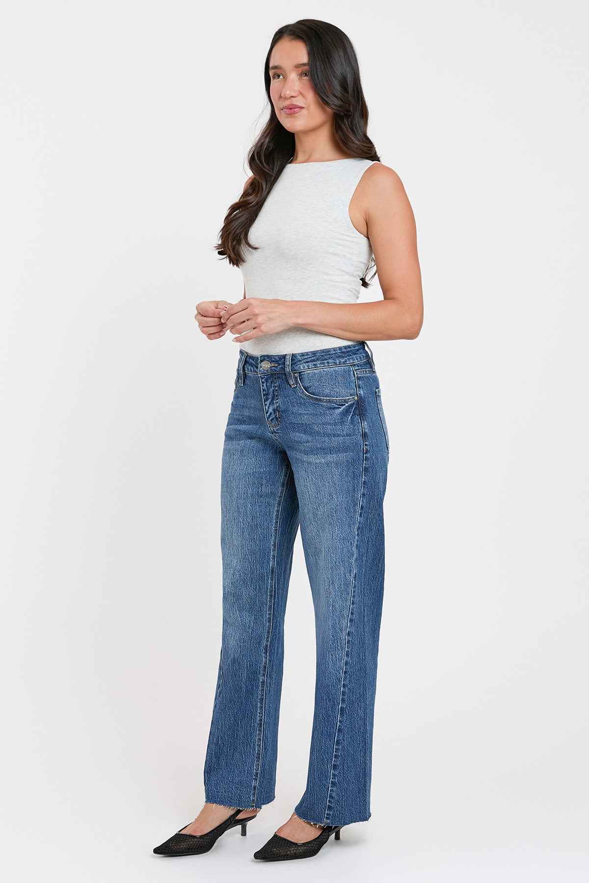 Women's High Rise Wide Leg Jeans with Angled Seam