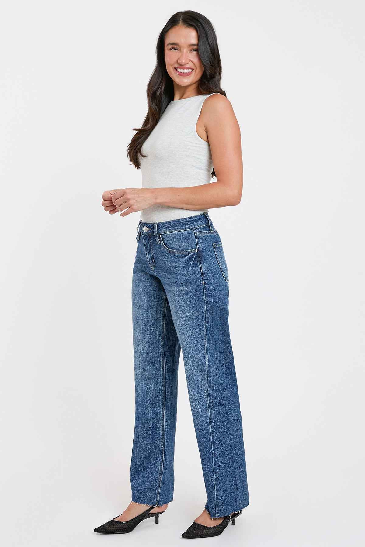 Women's High Rise Wide Leg Jeans with Angled Seam