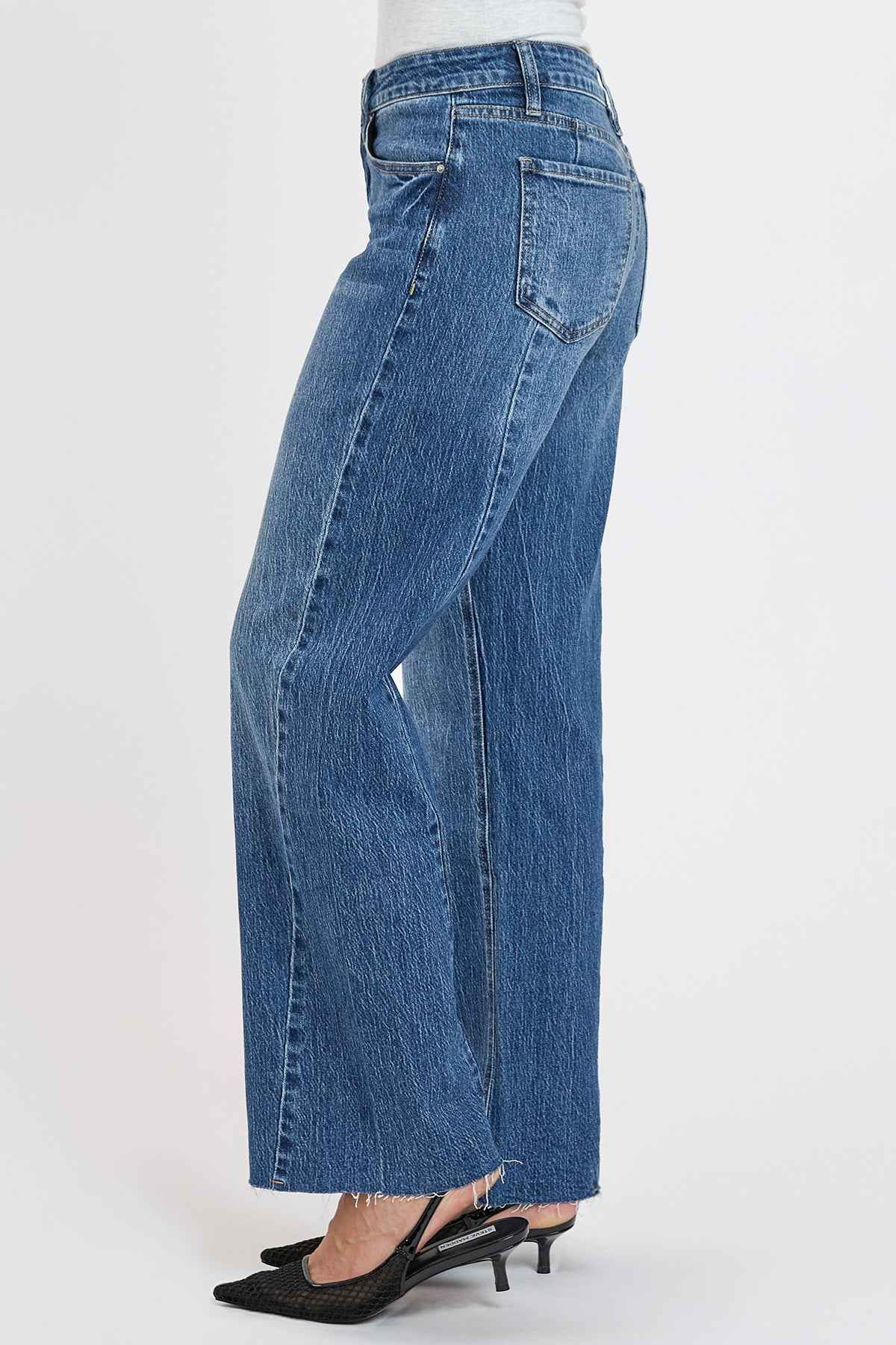 Women's High Rise Wide Leg Jeans with Angled Seam