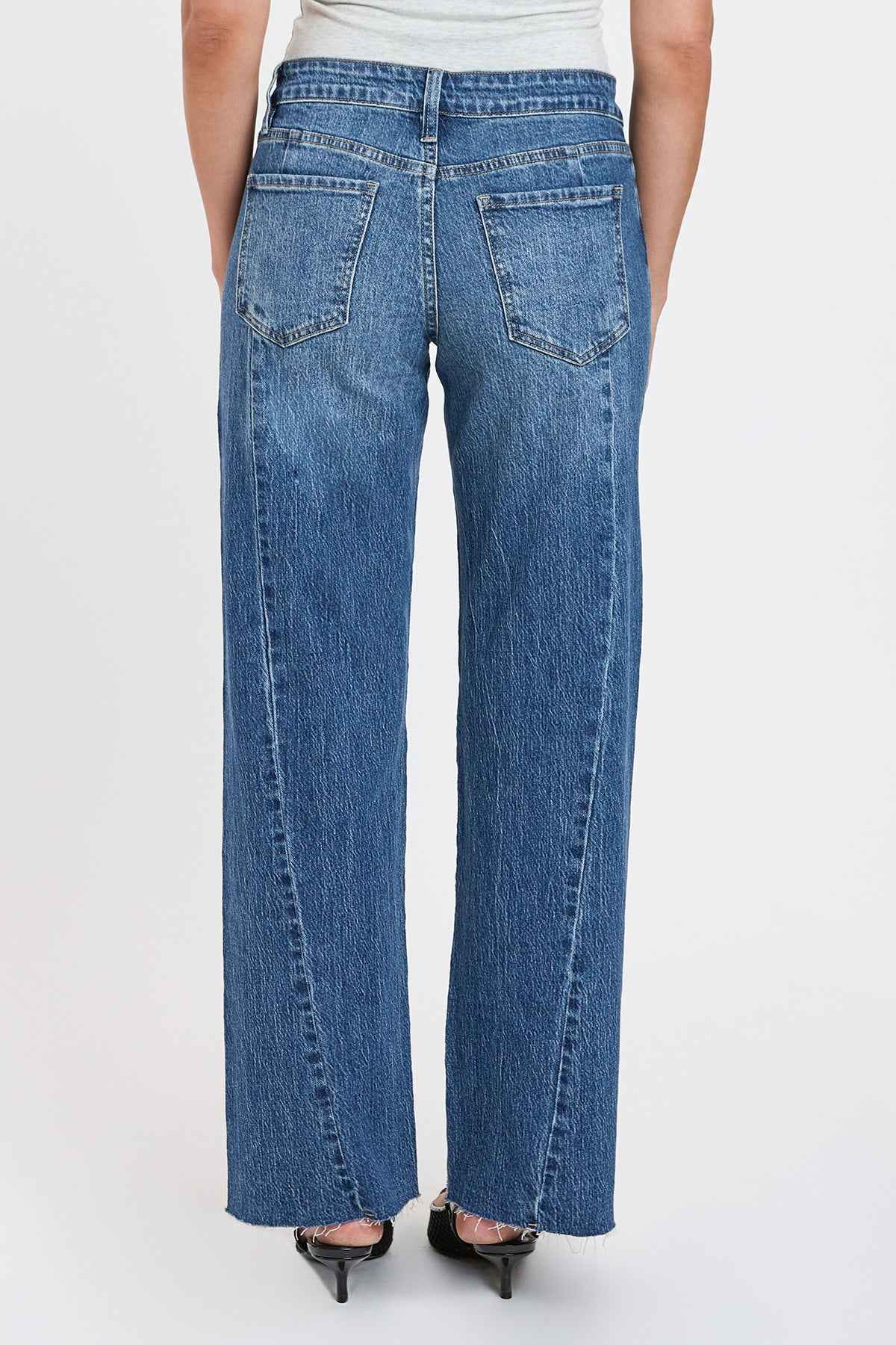 Women's High Rise Wide Leg Jeans with Angled Seam
