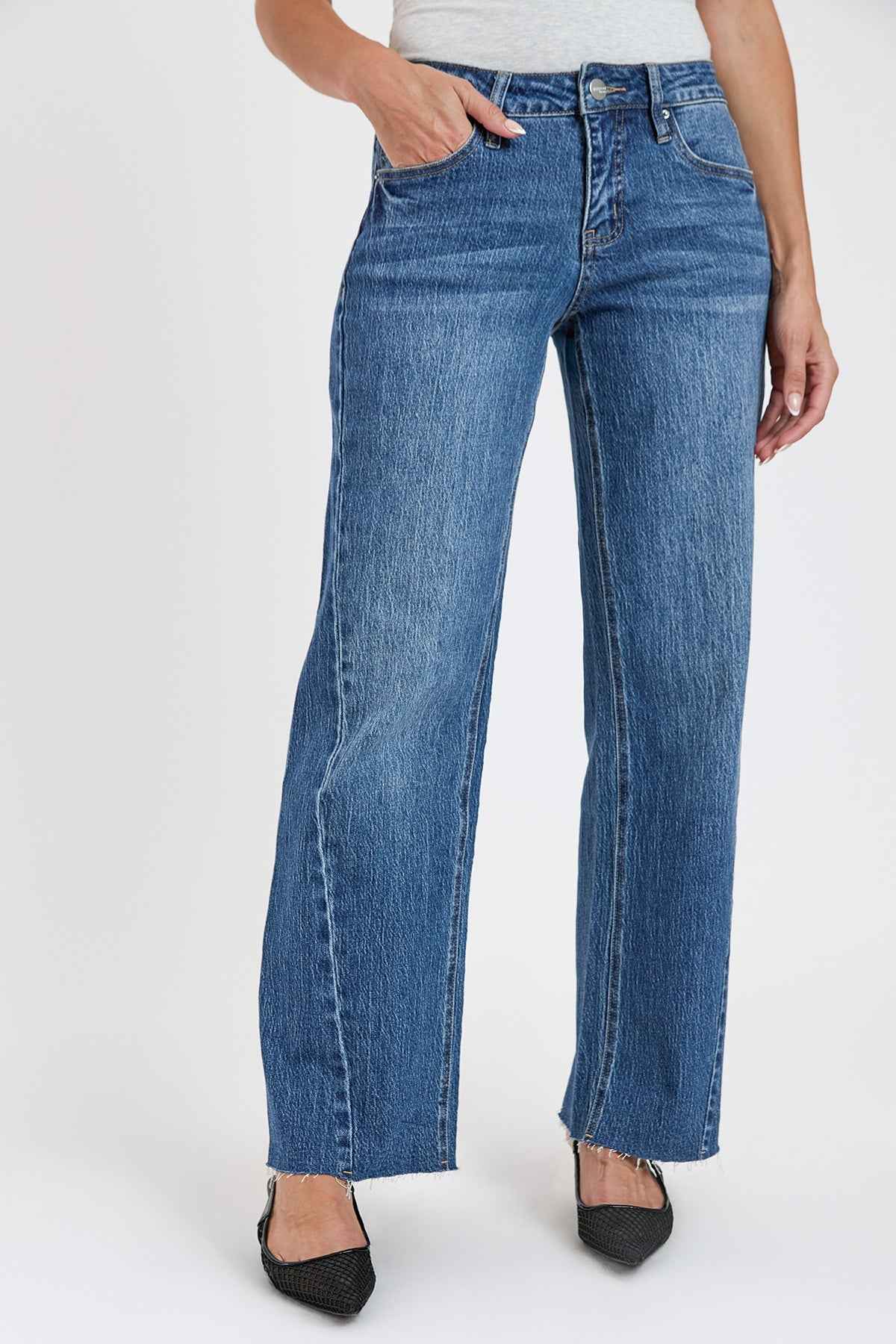 Women's High Rise Wide Leg Jeans with Angled Seam