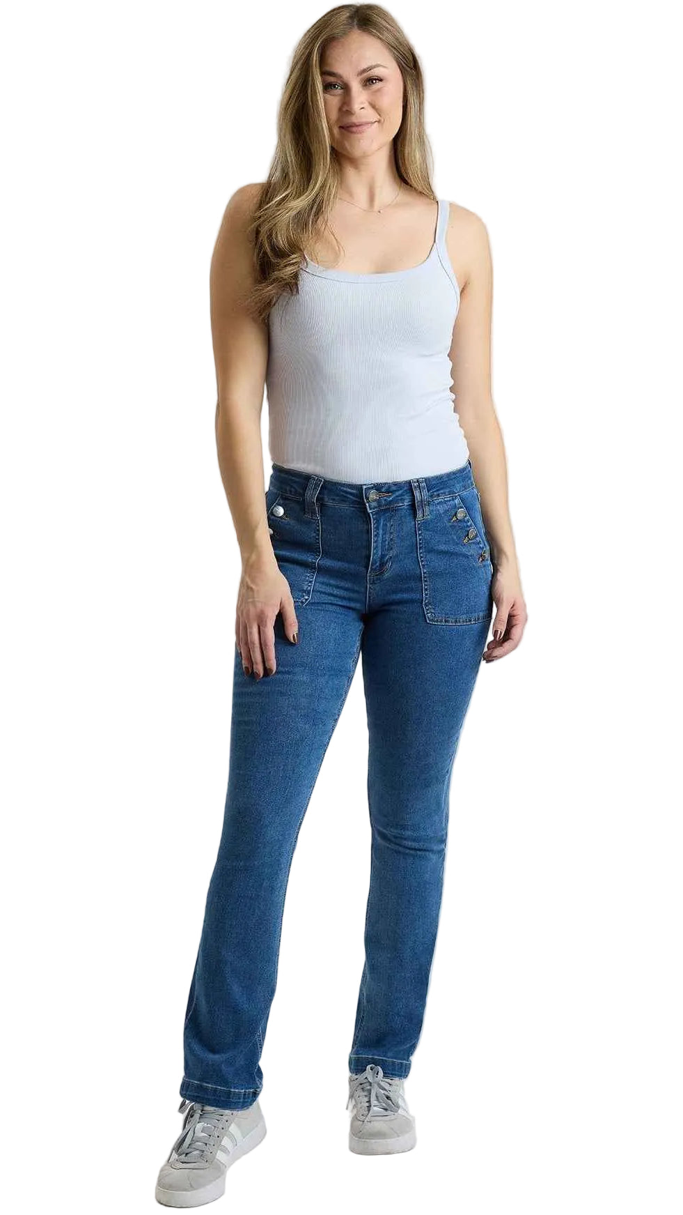 TEEK - Womens High Rise Sailor Bootcut Pants YMI JEANS M Medium Blue 4