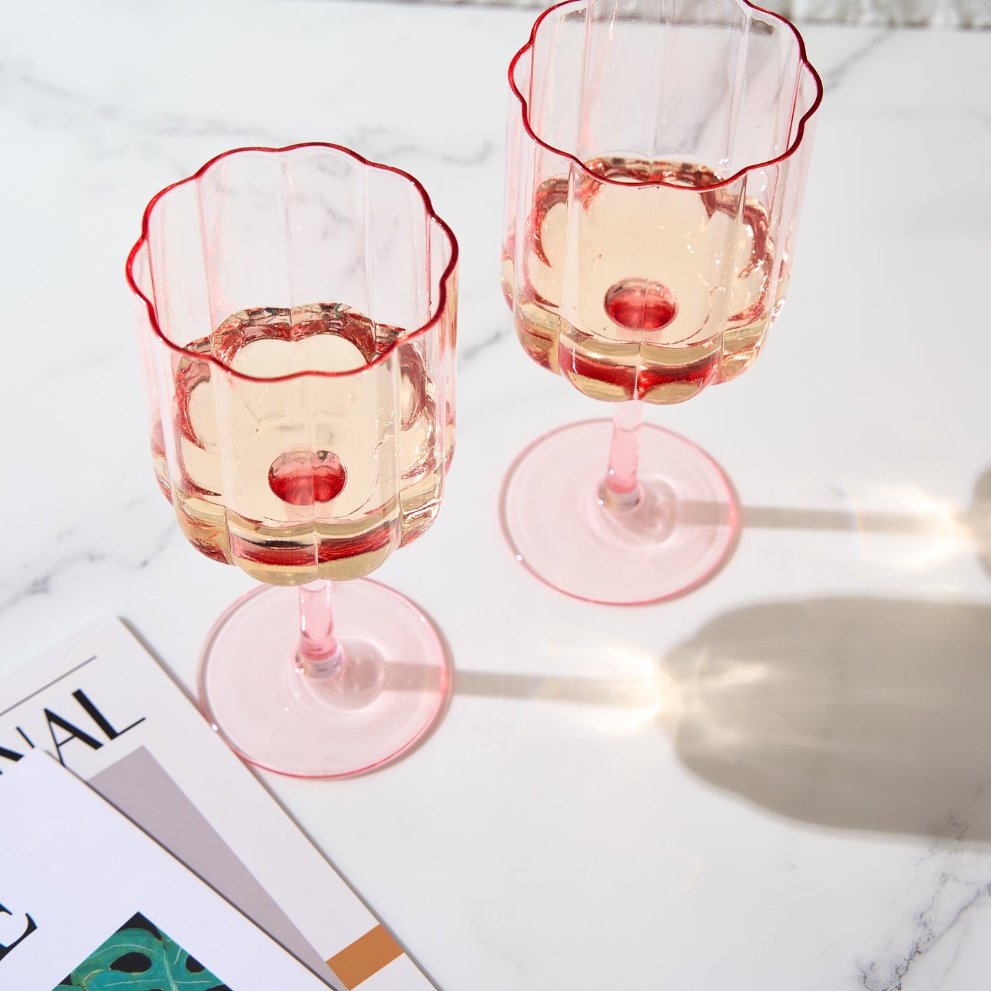 TEEK - Flower Stemmed Wine Glassware Pink Set HOME DECOR TEEK KS