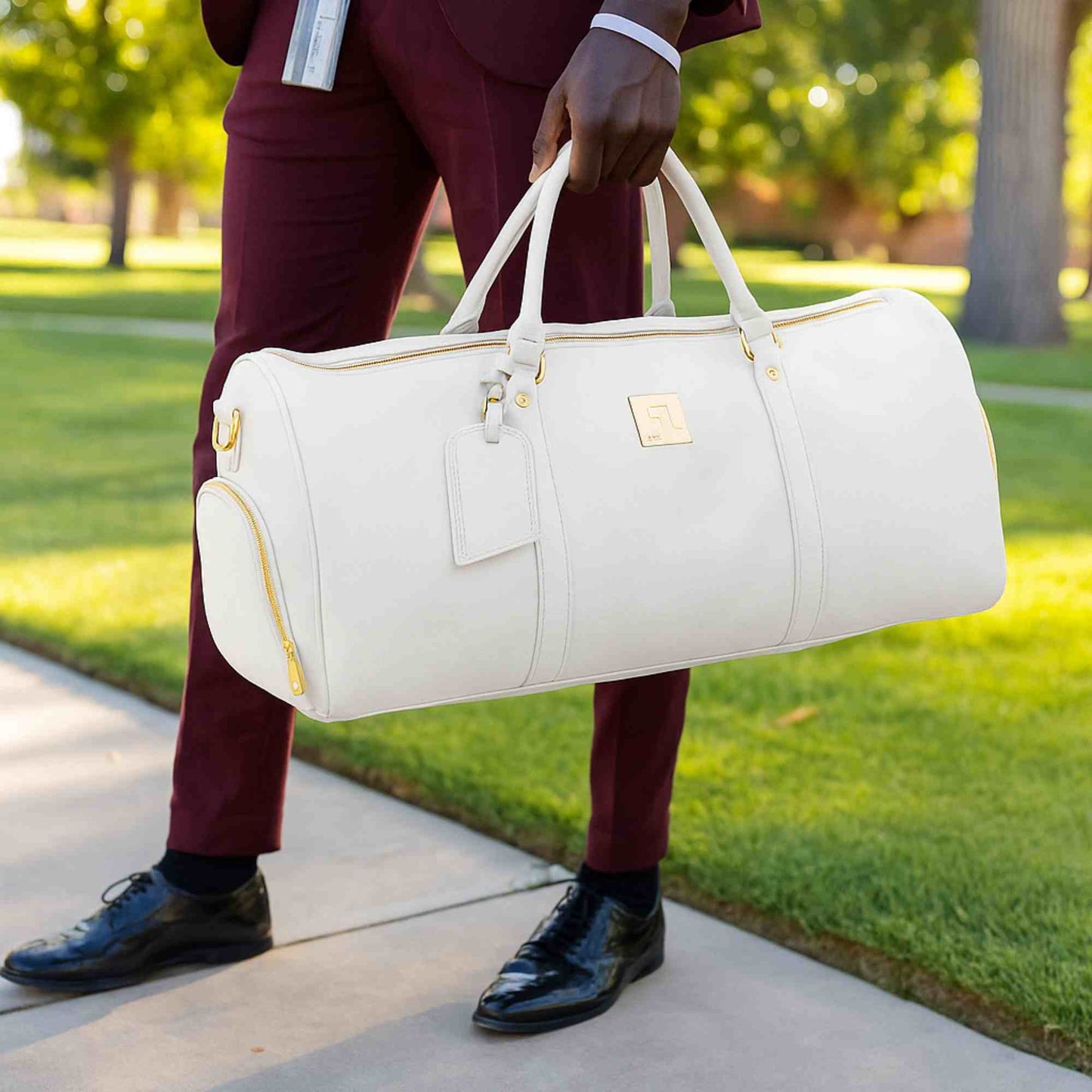 TEEK - White Leather Weekender Duffle Bag BAG TEEK SP