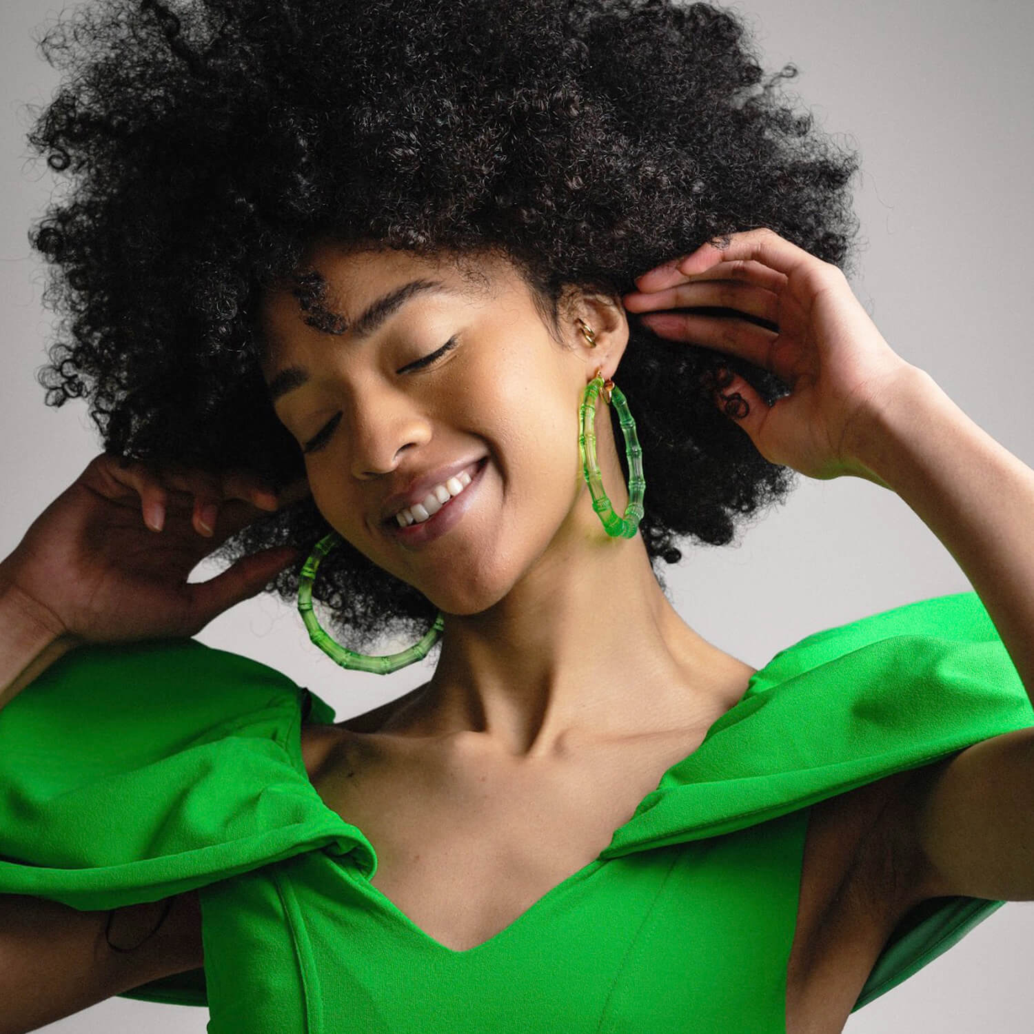 TEEK - XL Lime Green Lucite Bamboo Hoop Earrings JEWELRY TEEK GNH