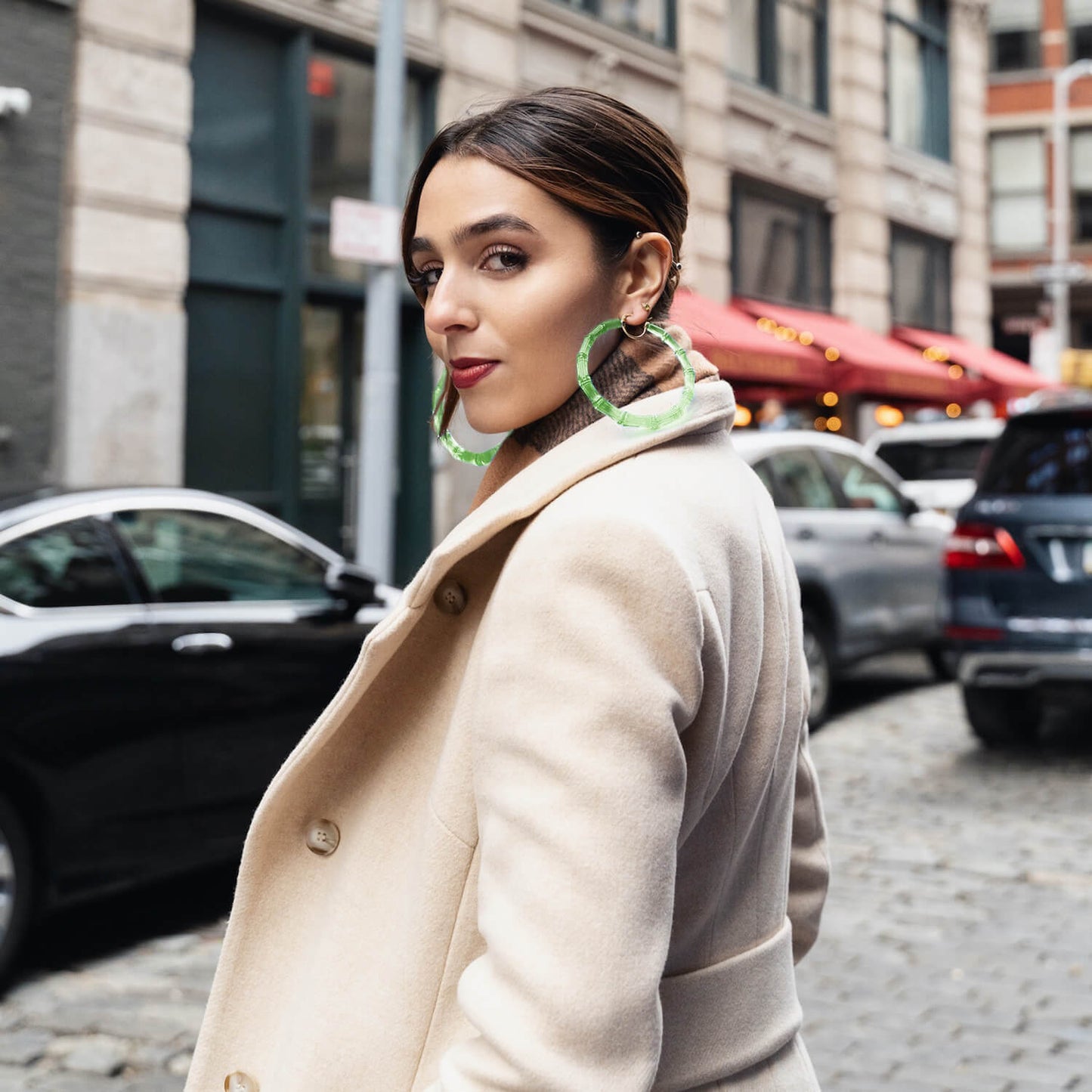 TEEK - XL Lime Green Lucite Bamboo Hoop Earrings JEWELRY TEEK GNH
