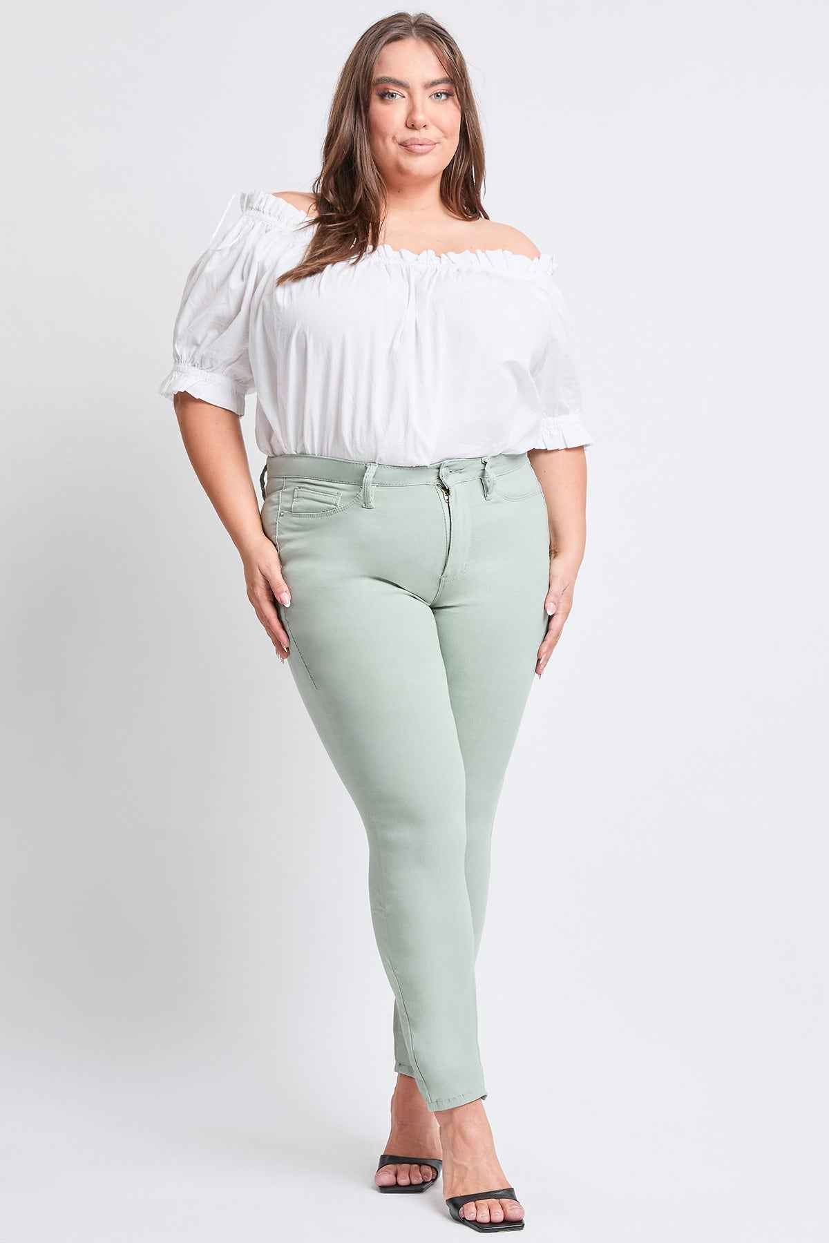 TEEK - Womens Plus Size Hyperstretch Tummy Control Skinny Pants - Aloe PANTS TEEK YMJ