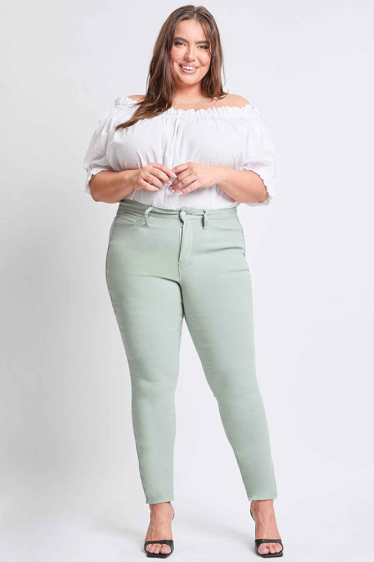 TEEK - Womens Plus Size Hyperstretch Tummy Control Skinny Pants - Aloe PANTS TEEK YMJ