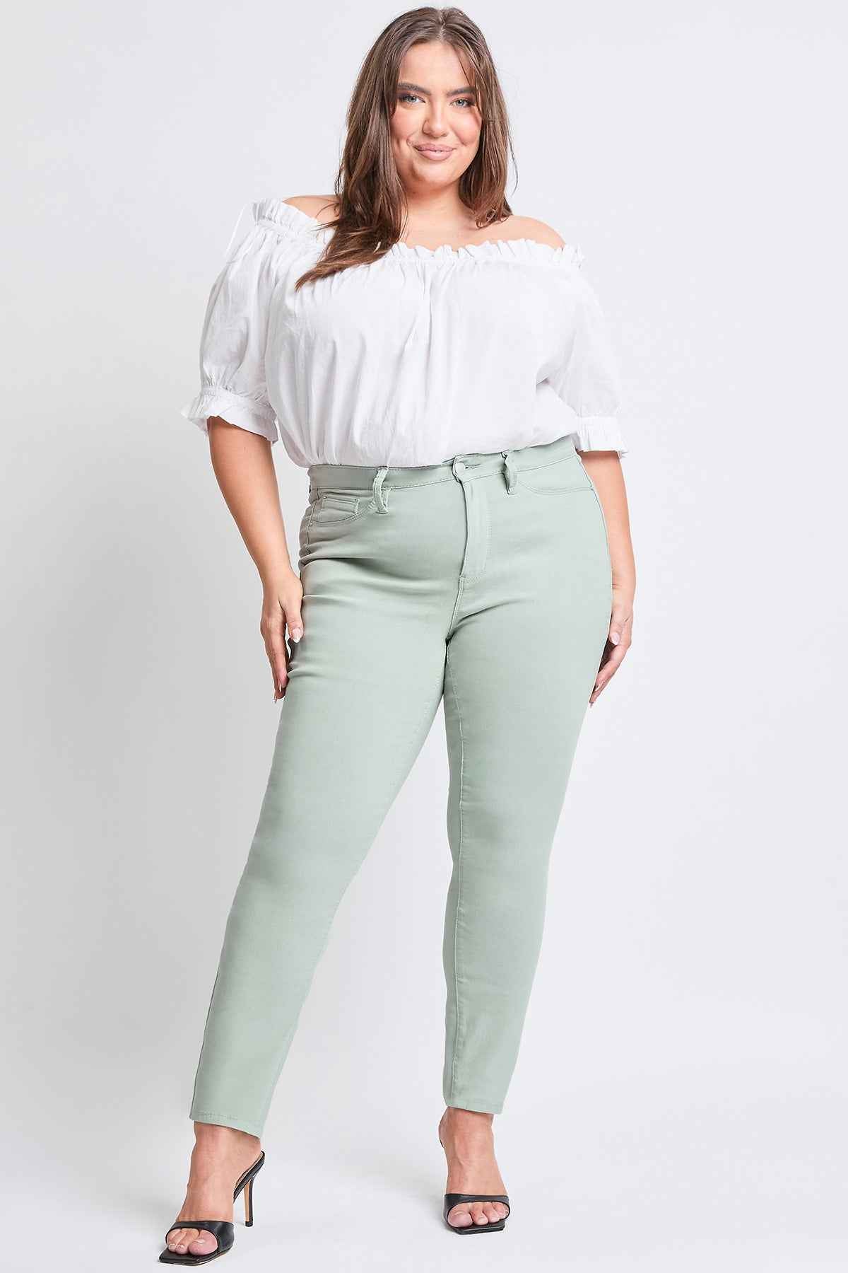 TEEK - Womens Plus Size Hyperstretch Tummy Control Skinny Pants - Aloe PANTS TEEK YMJ
