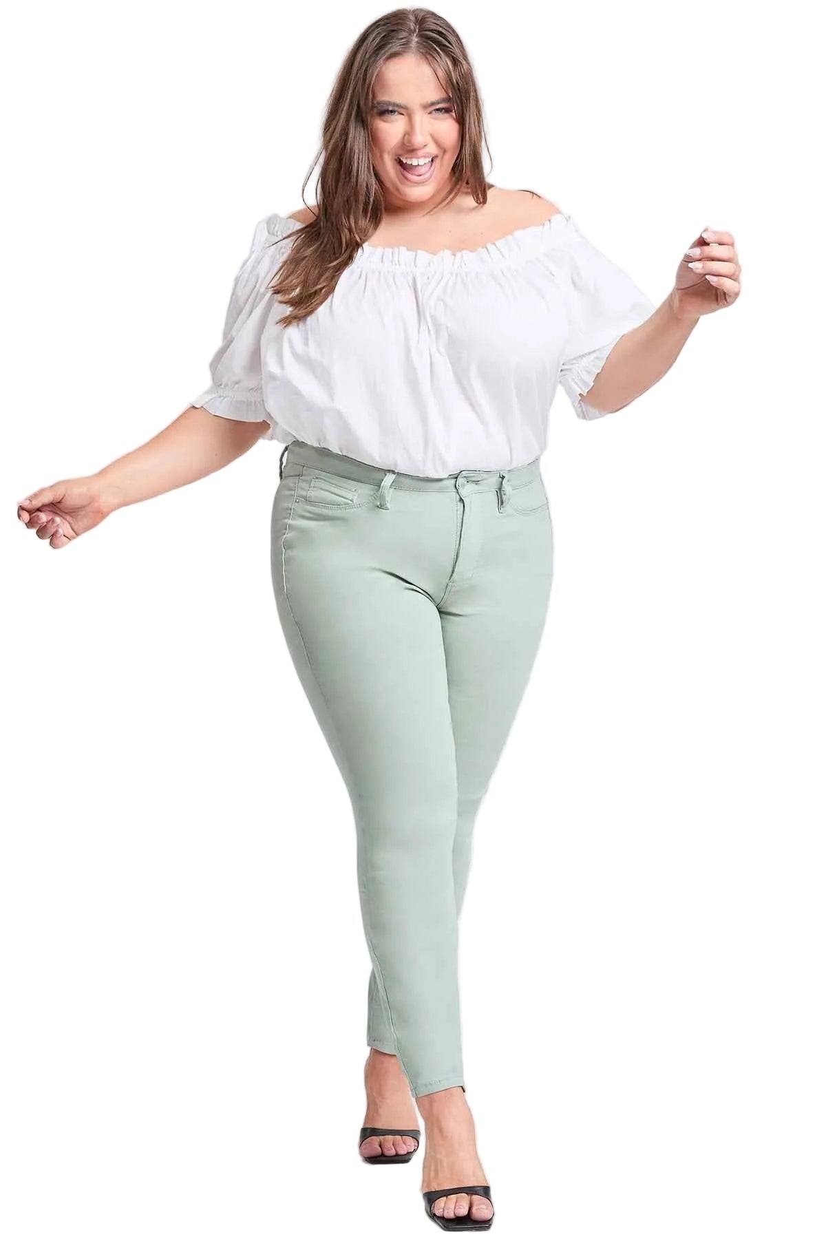 TEEK - Womens Plus Size Hyperstretch Tummy Control Skinny Pants - Aloe PANTS TEEK YMJ Aloe 14W