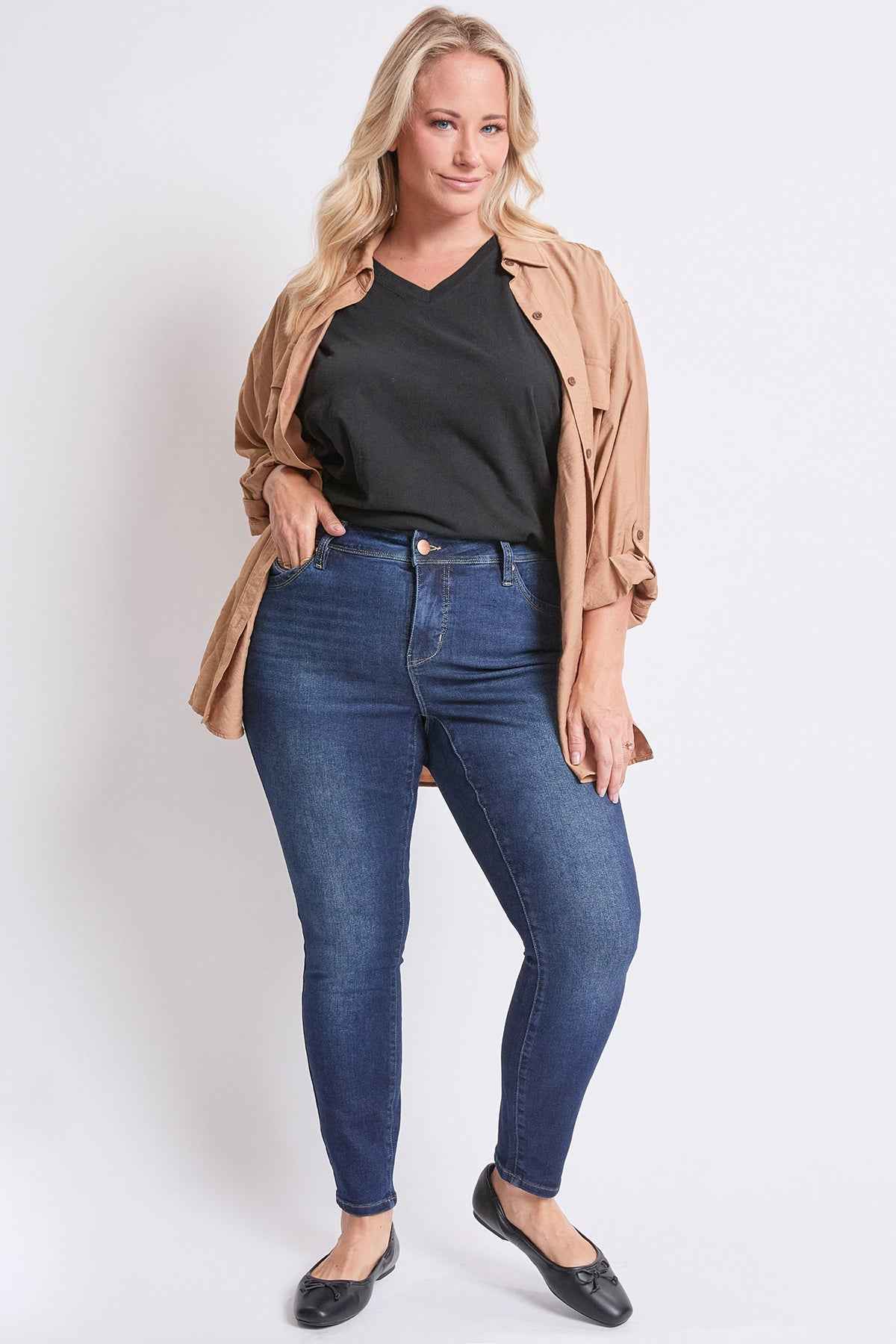 TEEK - Womens Plus High Rise Curve Confidence WannaBettaButt Skinny Jeans JEANS YMI JEANS