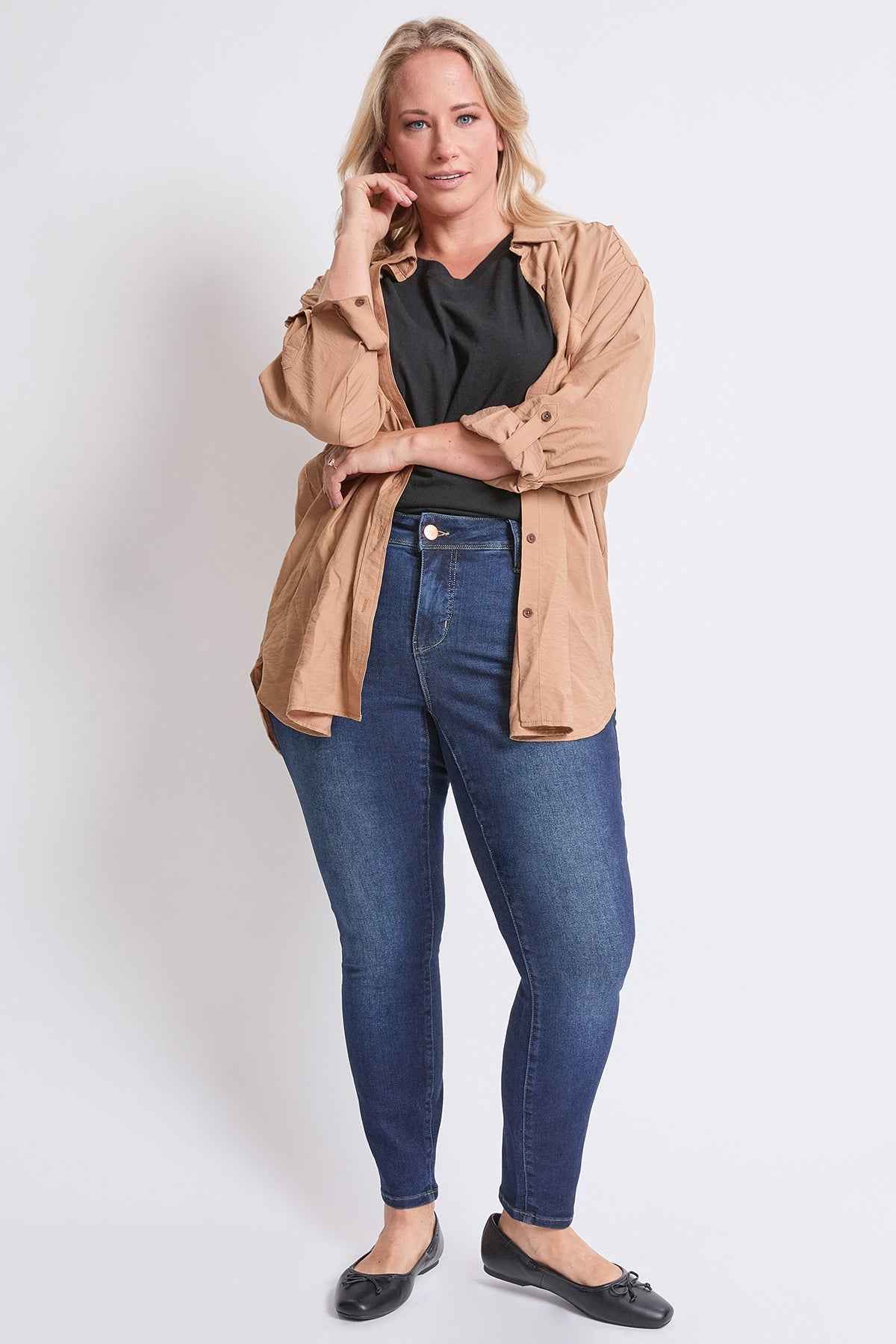 TEEK - Womens Plus High Rise Curve Confidence WannaBettaButt Skinny Jeans JEANS YMI JEANS D Dark Blue 14W