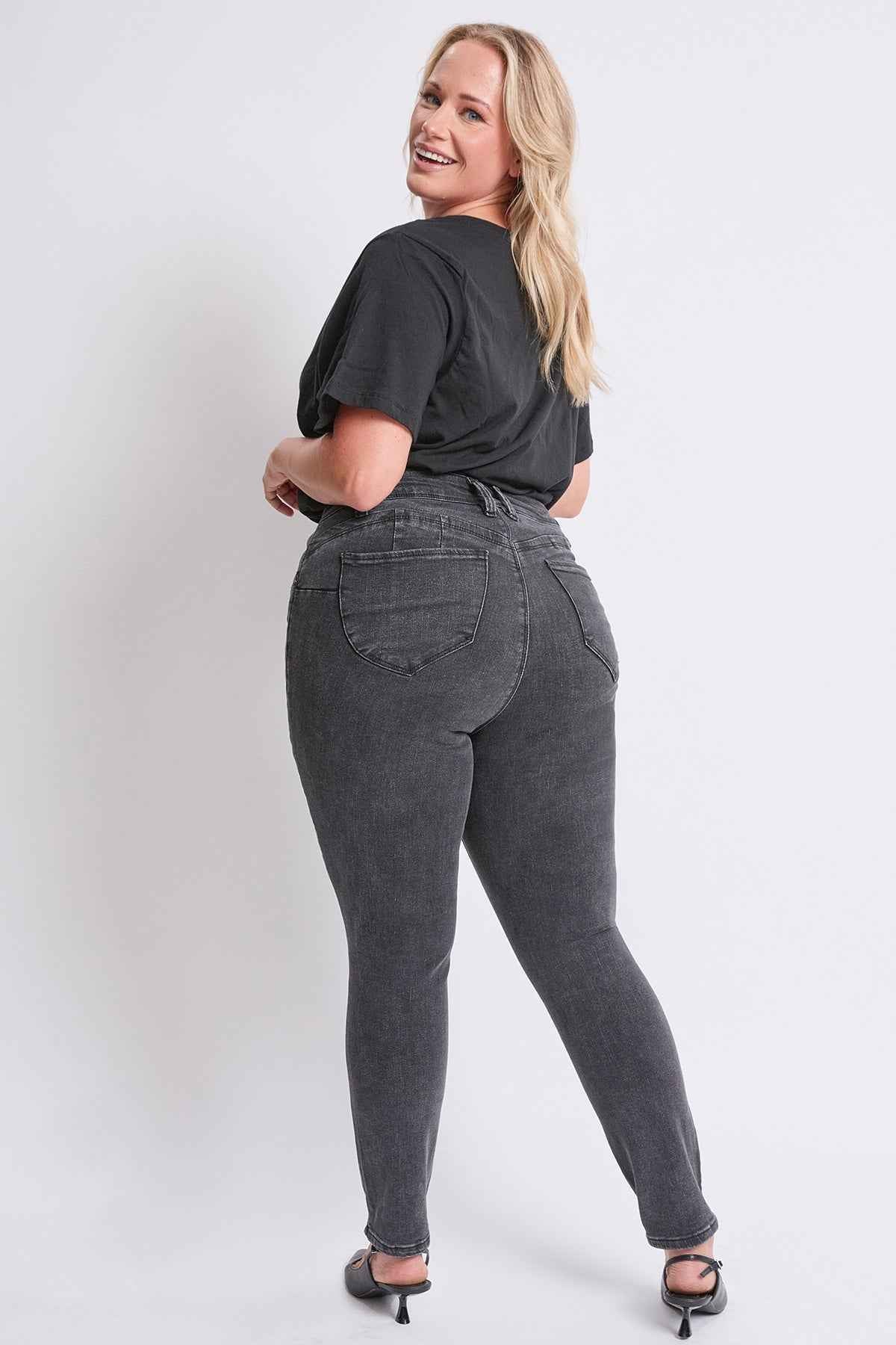 TEEK - Womens Plus High Rise Curve Confidence WannaBettaButt Skinny Jeans JEANS YMI JEANS