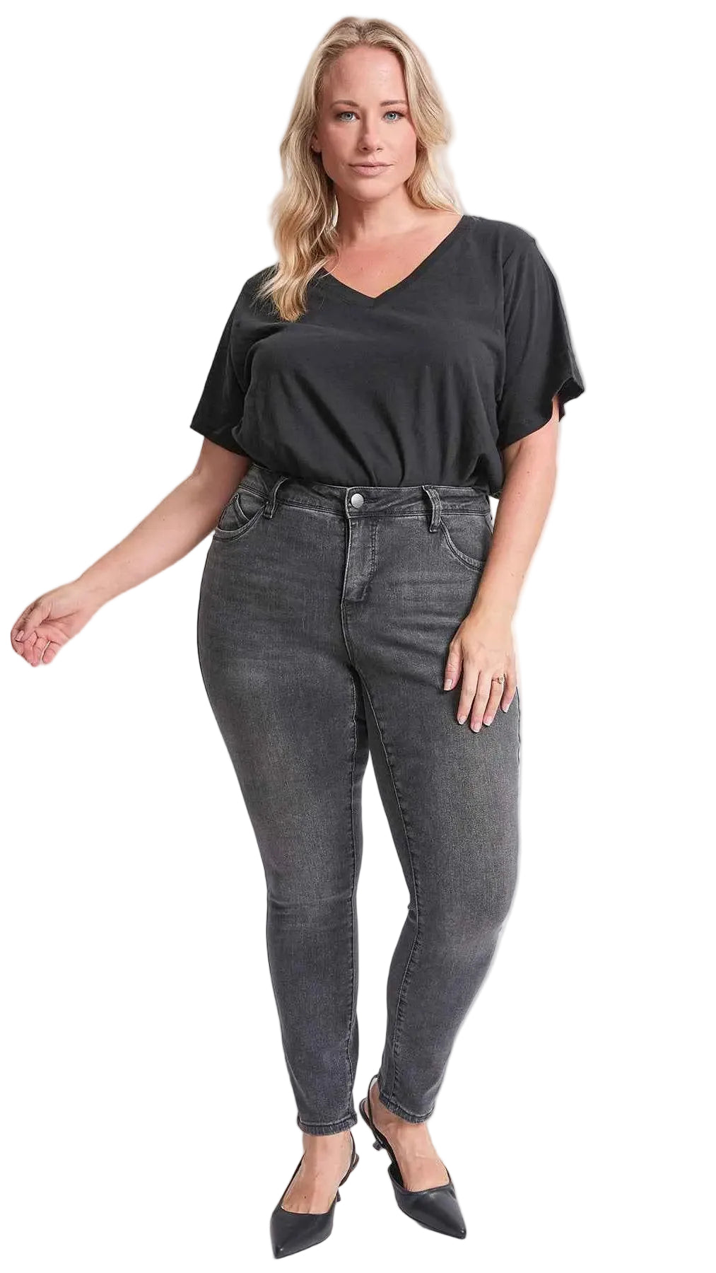 TEEK - Womens Plus High Rise Curve Confidence WannaBettaButt Skinny Jeans JEANS YMI JEANS X Gray 14W