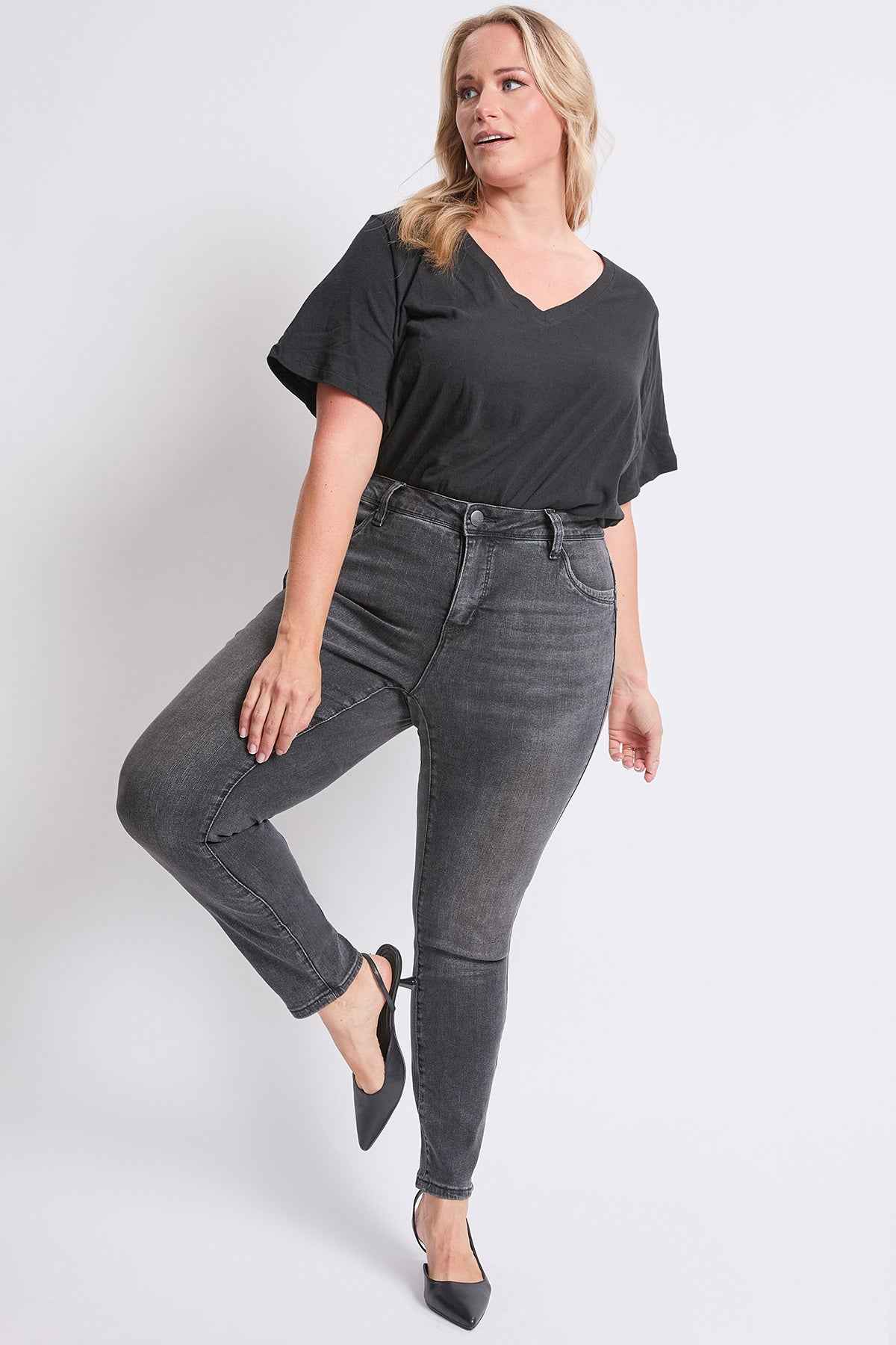 TEEK - Womens Plus High Rise Curve Confidence WannaBettaButt Skinny Jeans JEANS YMI JEANS