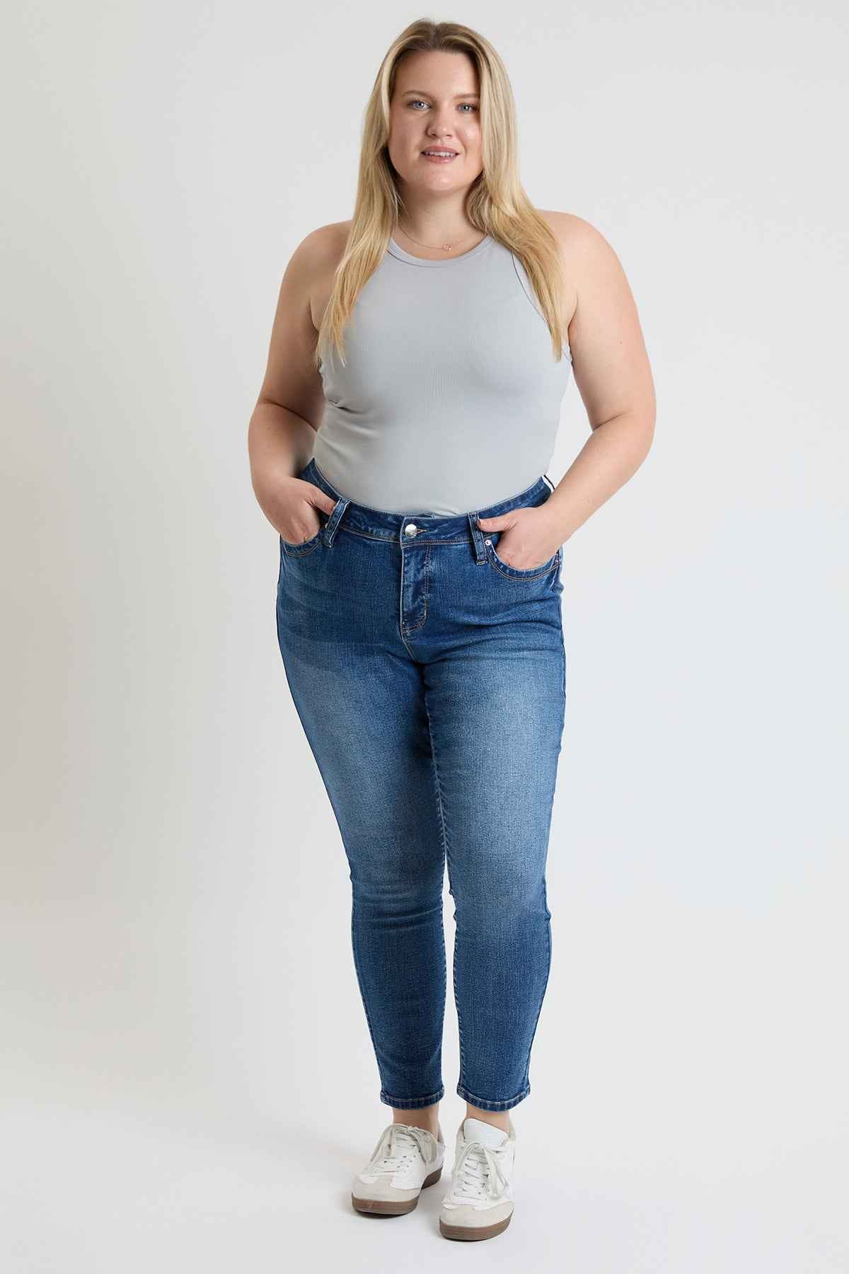 TEEK - Womens Plus High Rise Curve Confidence WannaBettaButt Skinny Jeans JEANS TEEK YMJ M Medium Blue 14W