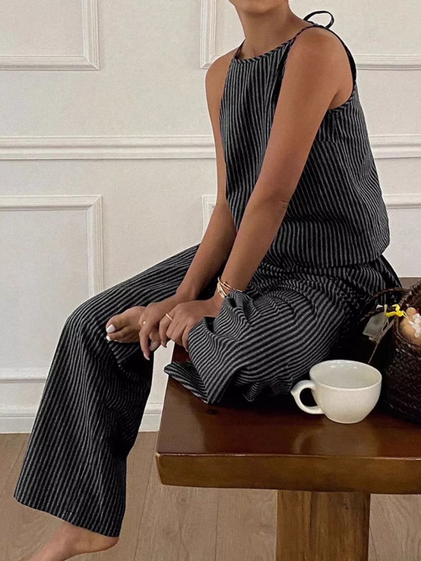 TEEK - Striped Sleeveless Top and Wide-Leg Pants Set SET TEEK Trend
