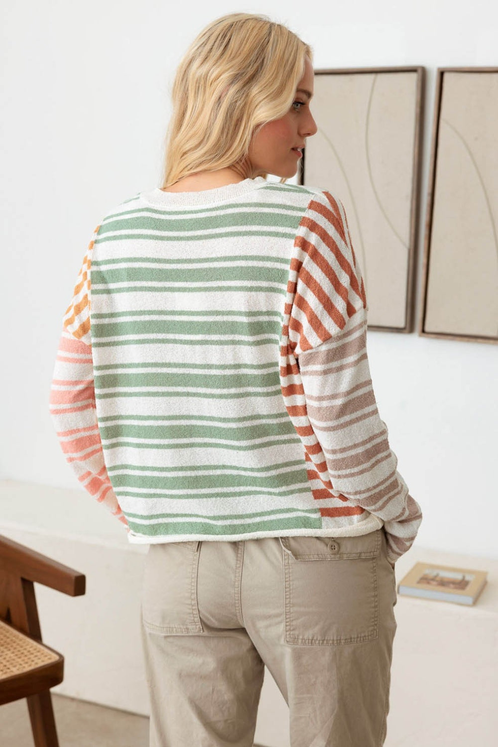 TEEK - Sage Stripe Long Sleeve Relaxed Knit Top TOPS TEEK Trend   