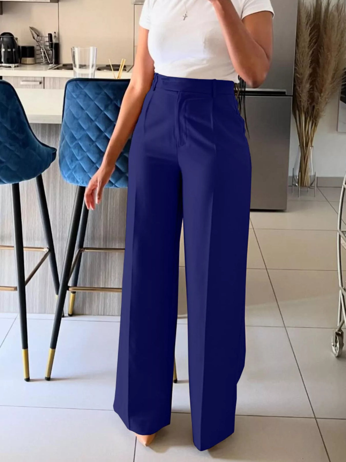 High-Waisted Wide-Leg Pants Trendsi Dark Blue S