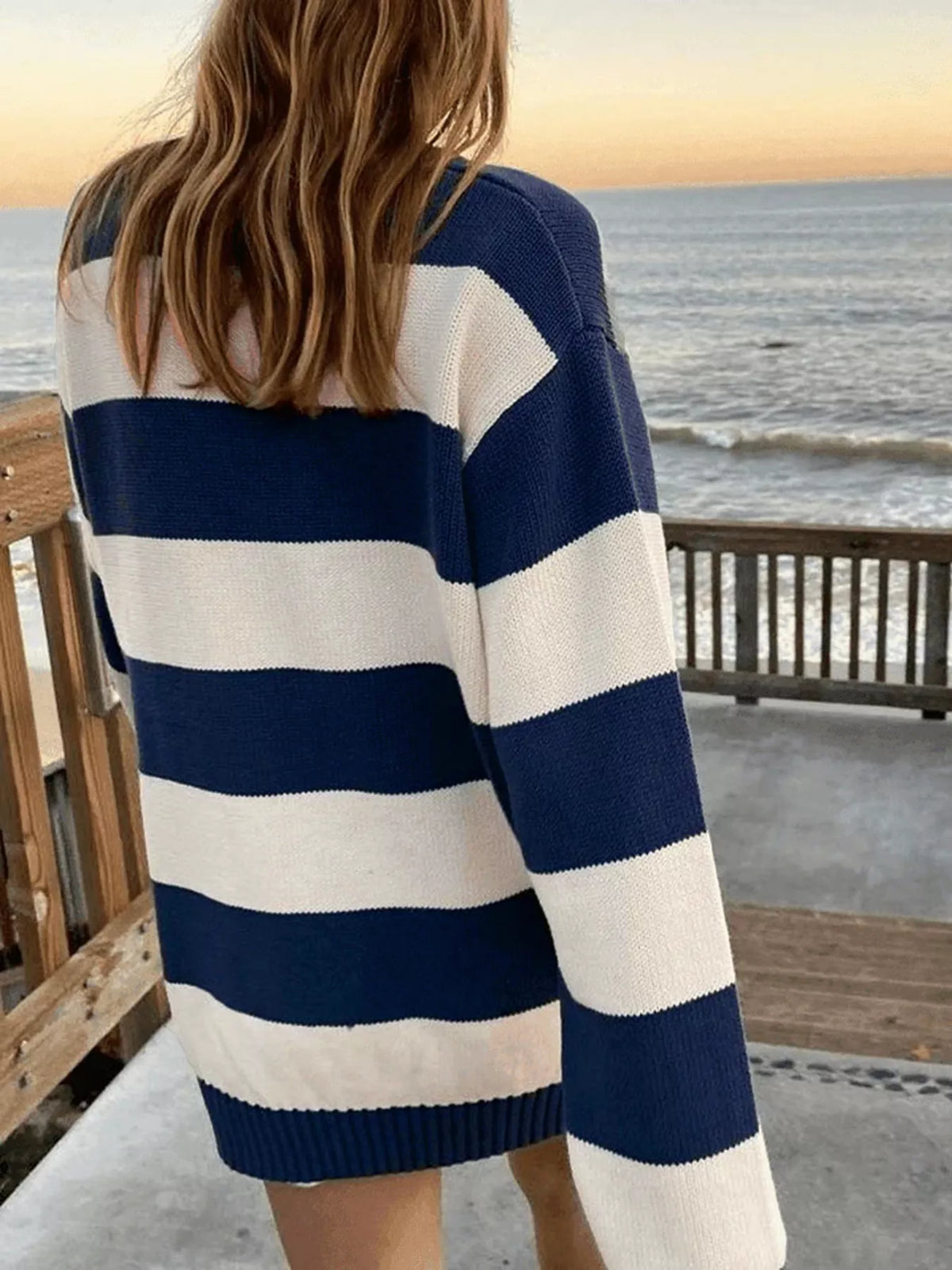 Nautical Striped Round Neck Sweater Trendsi