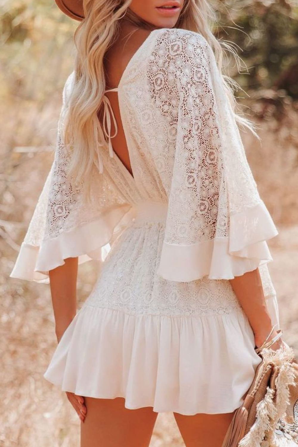 TEEK - White Lace Falling Button Half Sleeve Dress DRESS TEEK Trend   