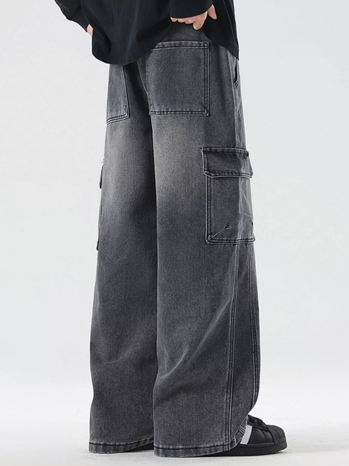 Men's Full Size Wash Wide Leg Cargo Jeans Plus Size Trendsi